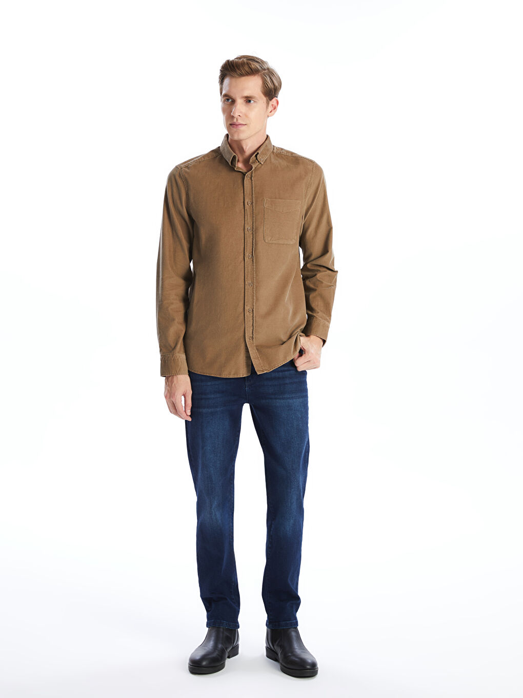 Regular Fit Long Sleeve Velvet Men's Shirt-3