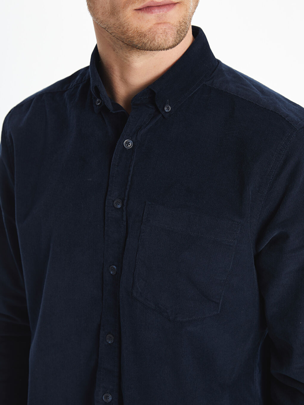 قميص مخمل كم طويل عادي للرجال-5