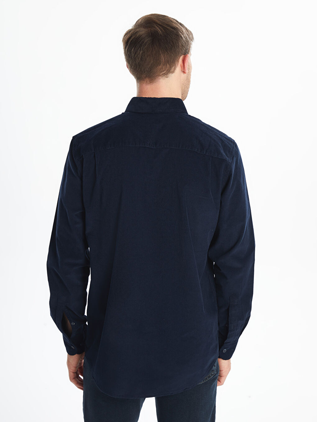 قميص مخمل كم طويل عادي للرجال-7