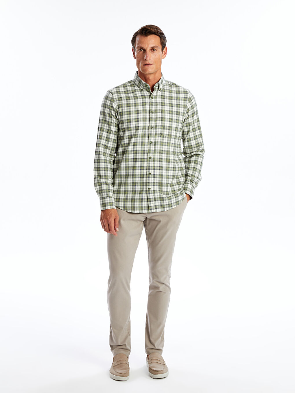 Regular Fit Long Sleeve Plaid Men's Shirt-1