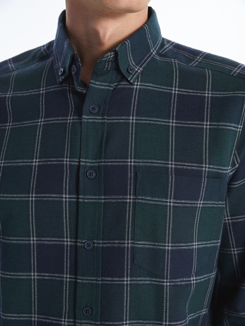 Chemise Pour Hommes Coupe Régulière à Manches Longues en Gabardine Écossaise-4
