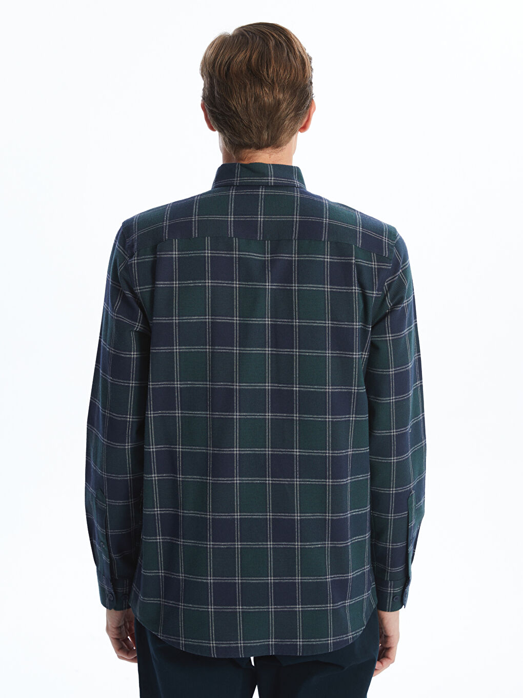 Chemise Pour Hommes Coupe Régulière à Manches Longues en Gabardine Écossaise-6