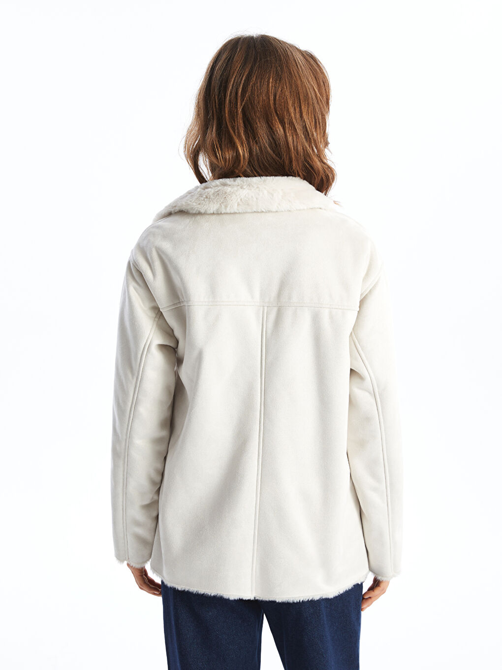 Women's Biker Neck Plain Faux Leather Jacket-7