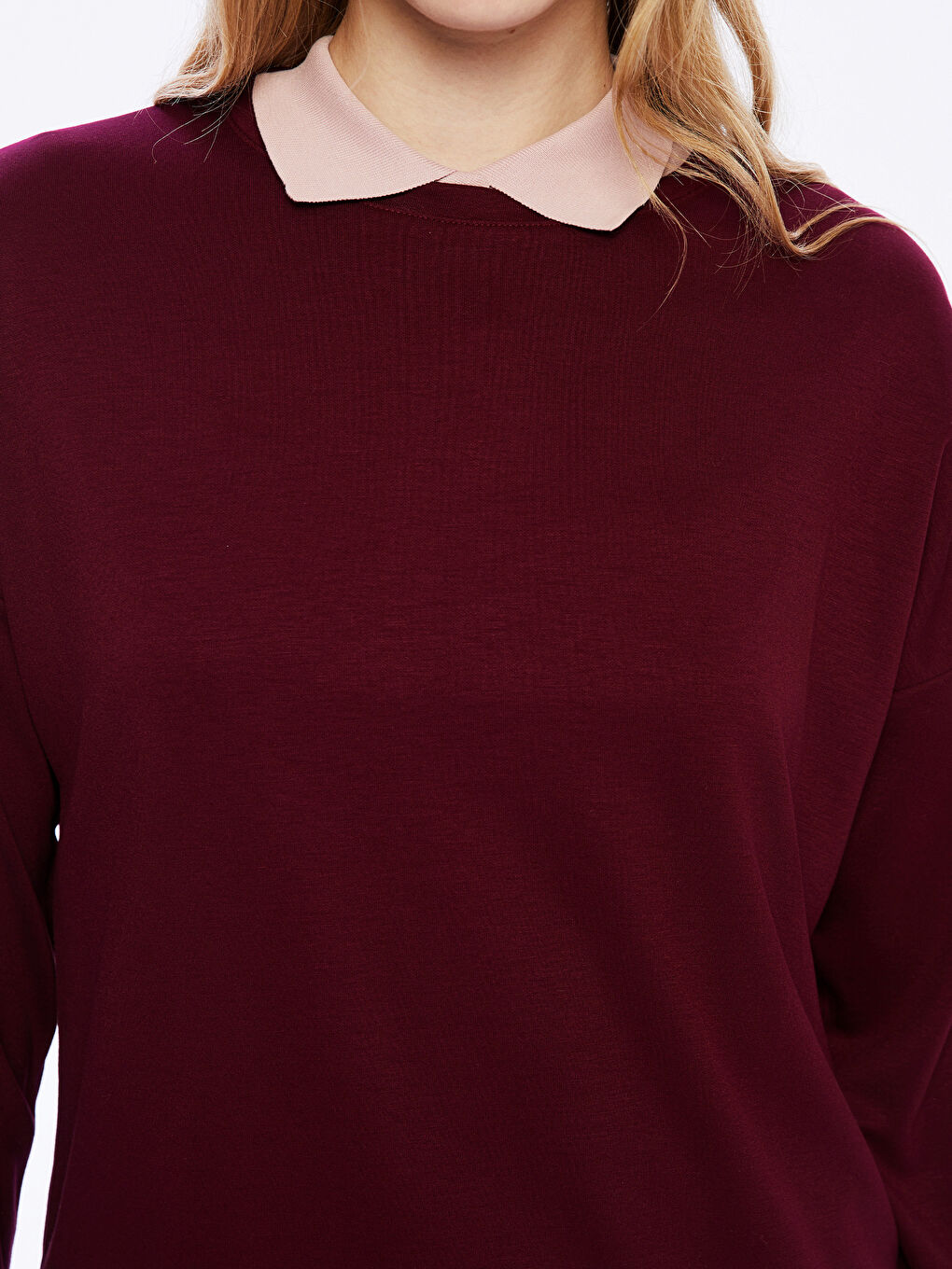 Bordo Bisiklet Yaka Kadın Sweatshirt-2