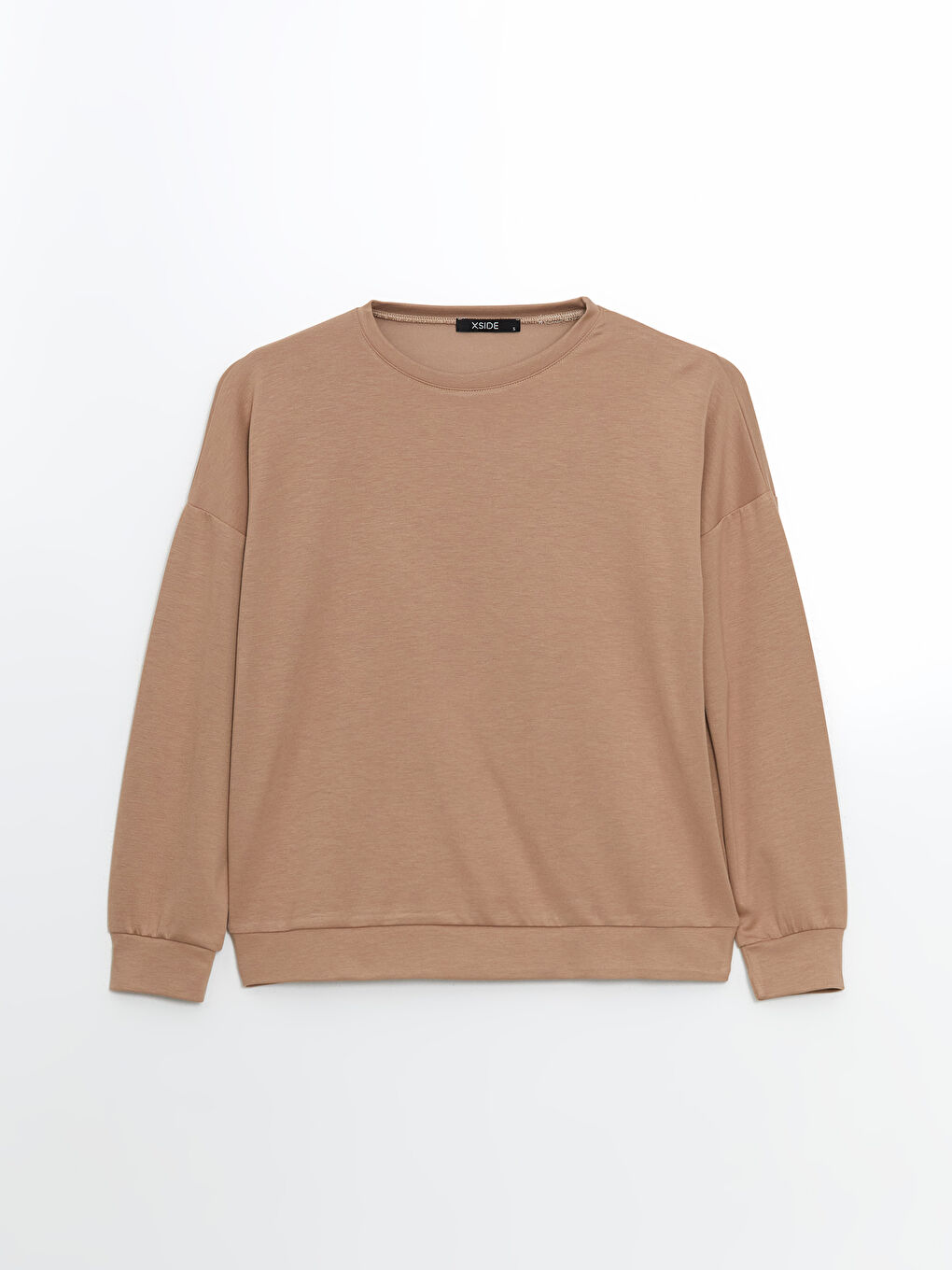 Bej Bisiklet Yaka Kadın Sweatshirt-4