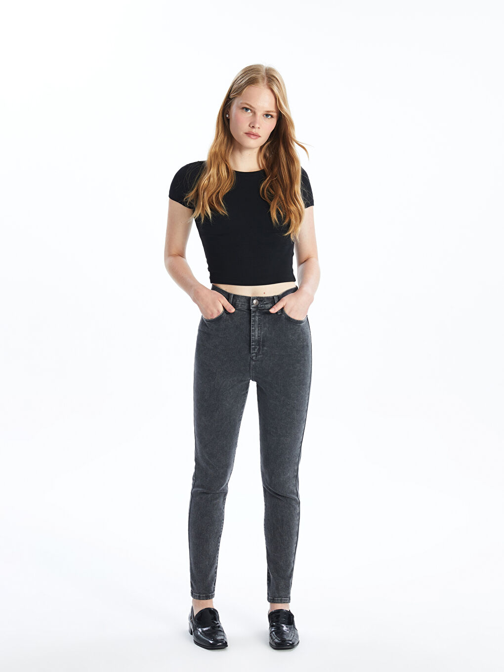 Gri Slim Fit Kadın Jean Pantolon