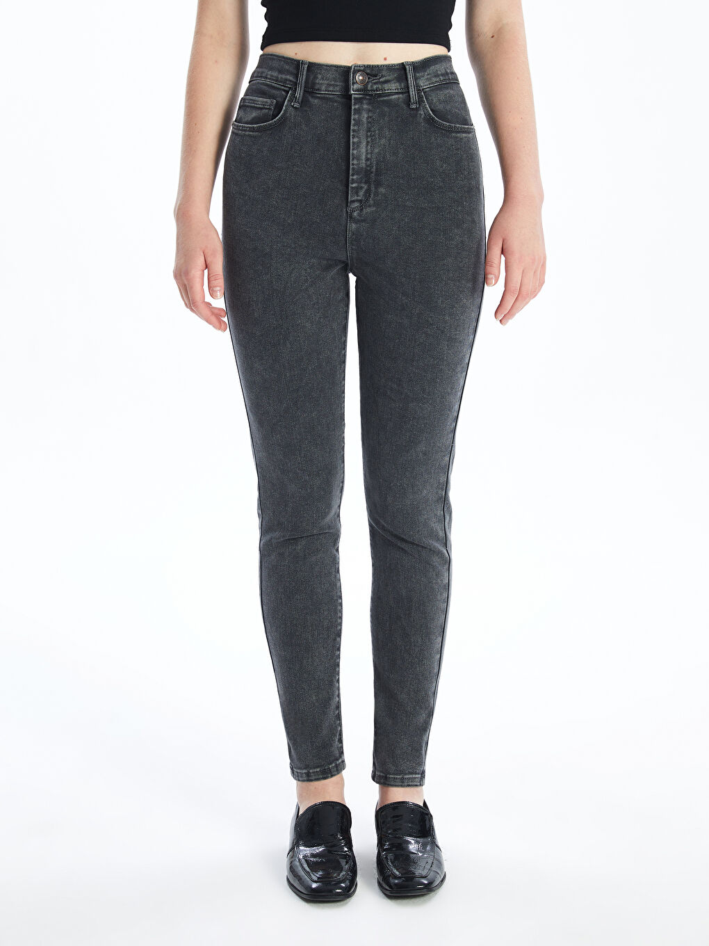 Gri Slim Fit Kadın Jean Pantolon-4