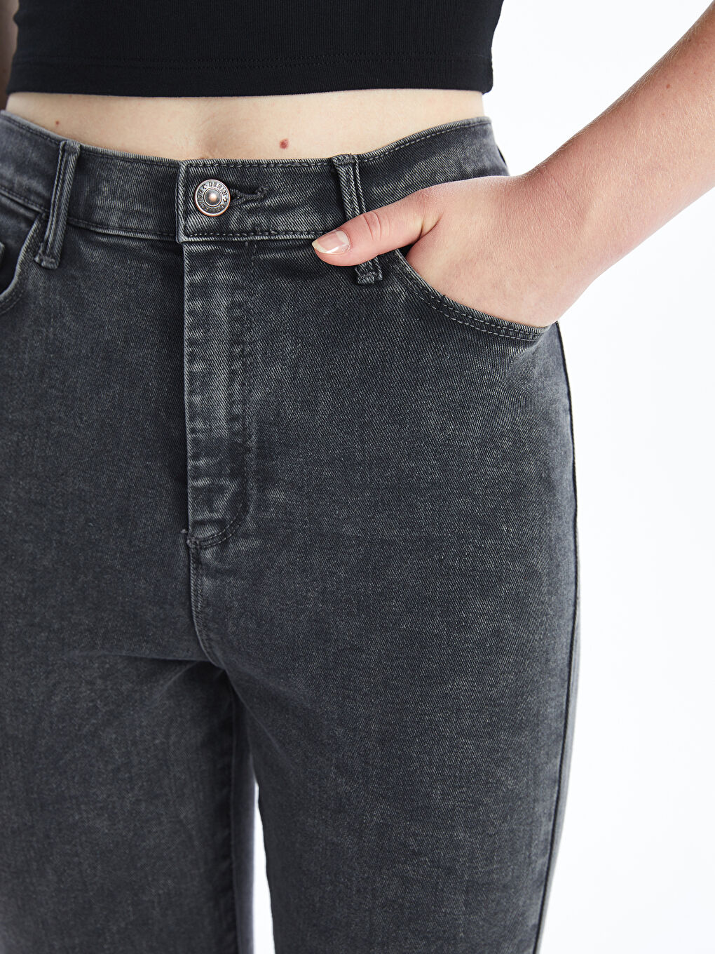 Gri Slim Fit Kadın Jean Pantolon-6