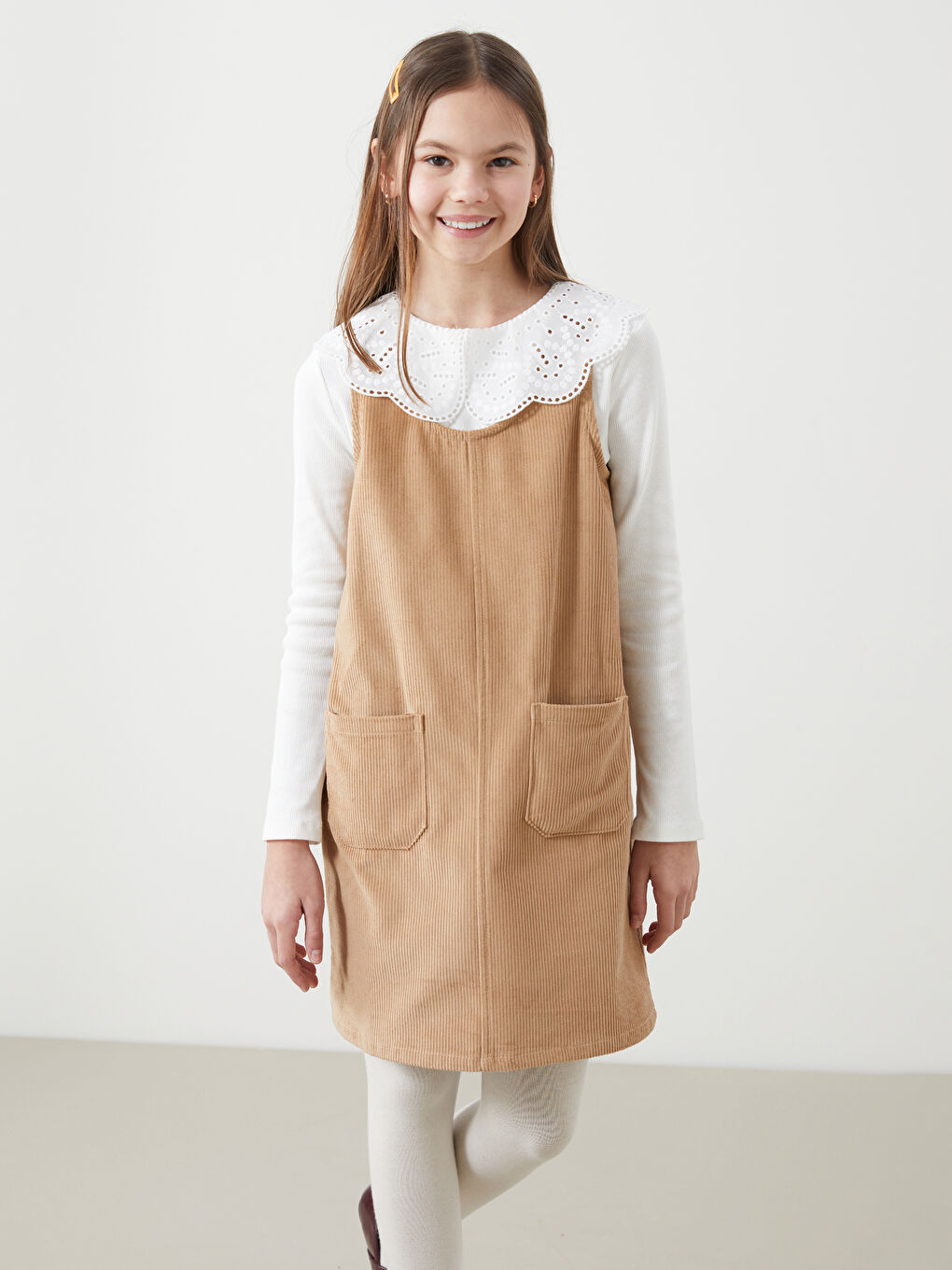 LCW Kids U Neck Velvet Girls' Dress -W4M806Z4-FBK
