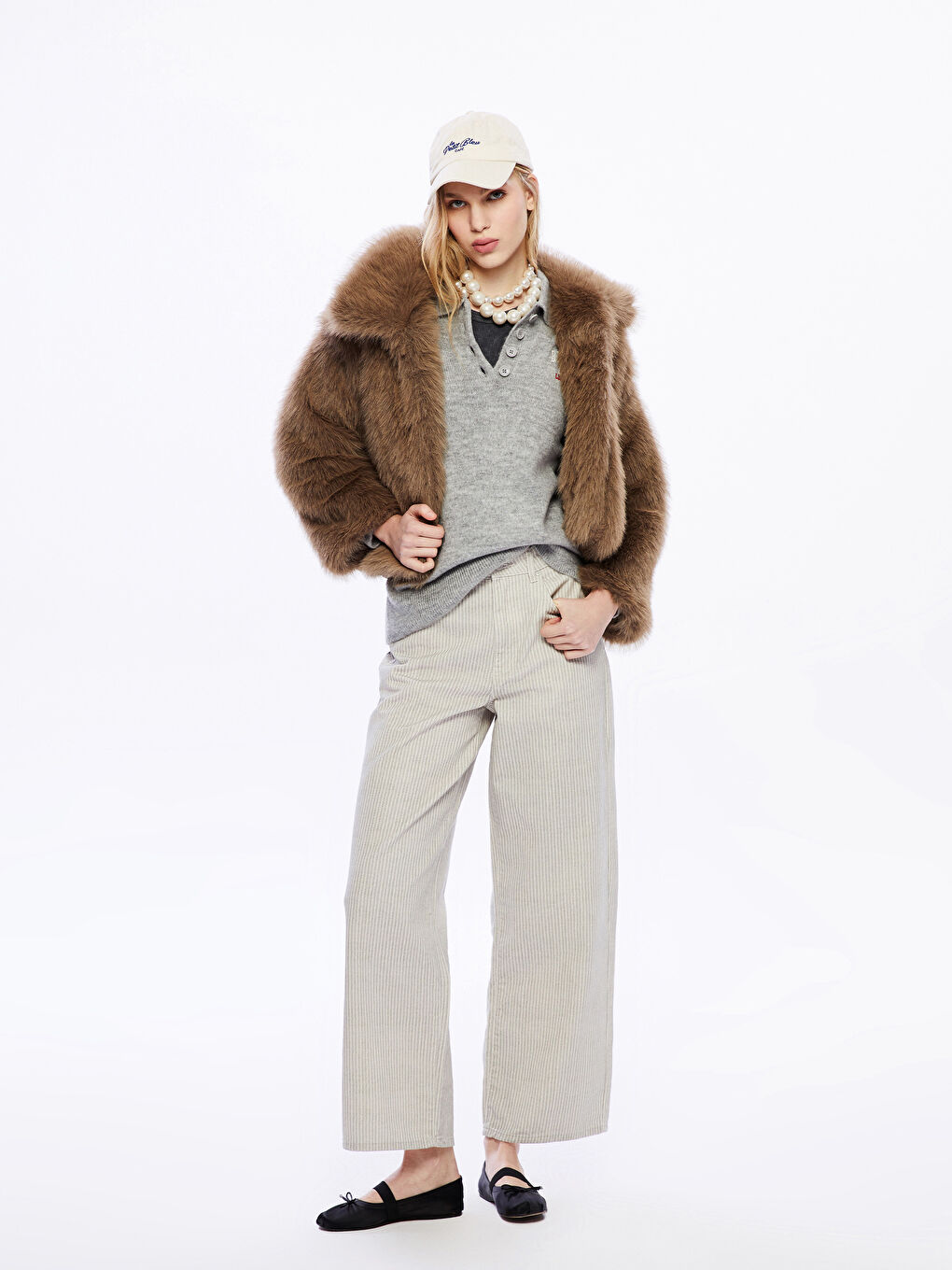 Bej Ceket Yaka Kadın Kürk Kaban-1