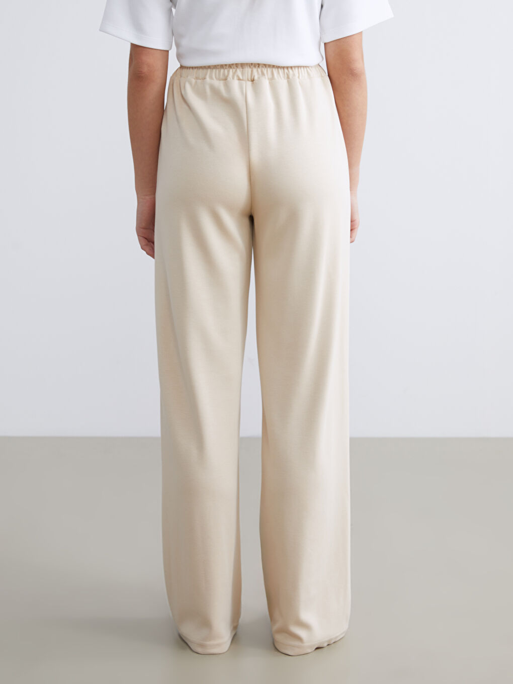 Bej Beli Lastikli Kadın Spor Eşofman Altı-3