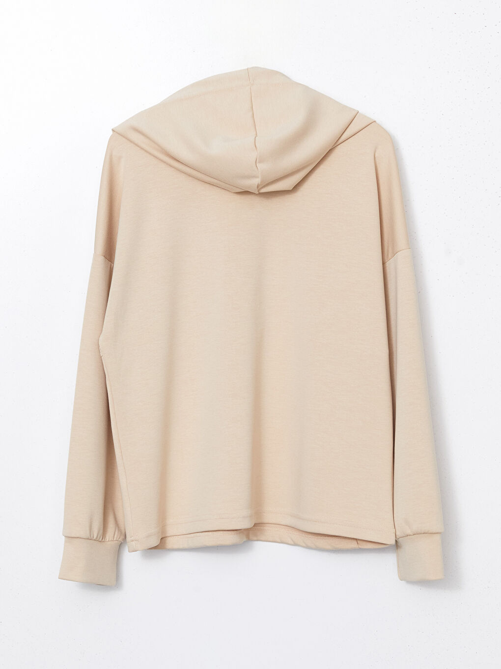 Bej Kapüşonlu Kadın Fermuarlı Sweatshirt-5