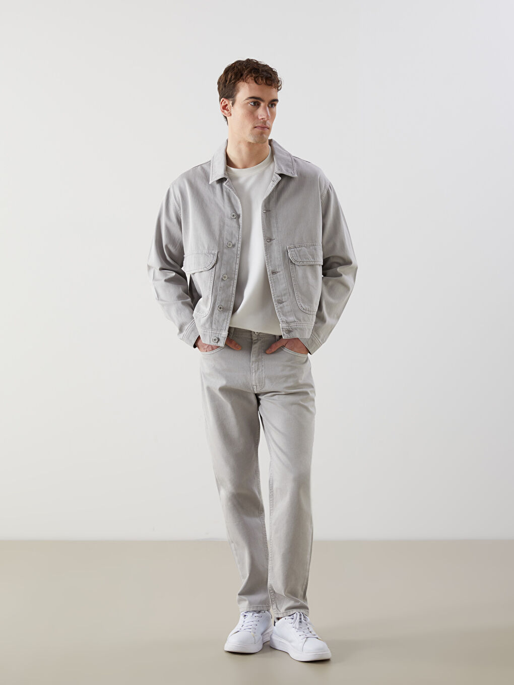 Gri Rahat Kalıp Erkek Jean Ceket-1