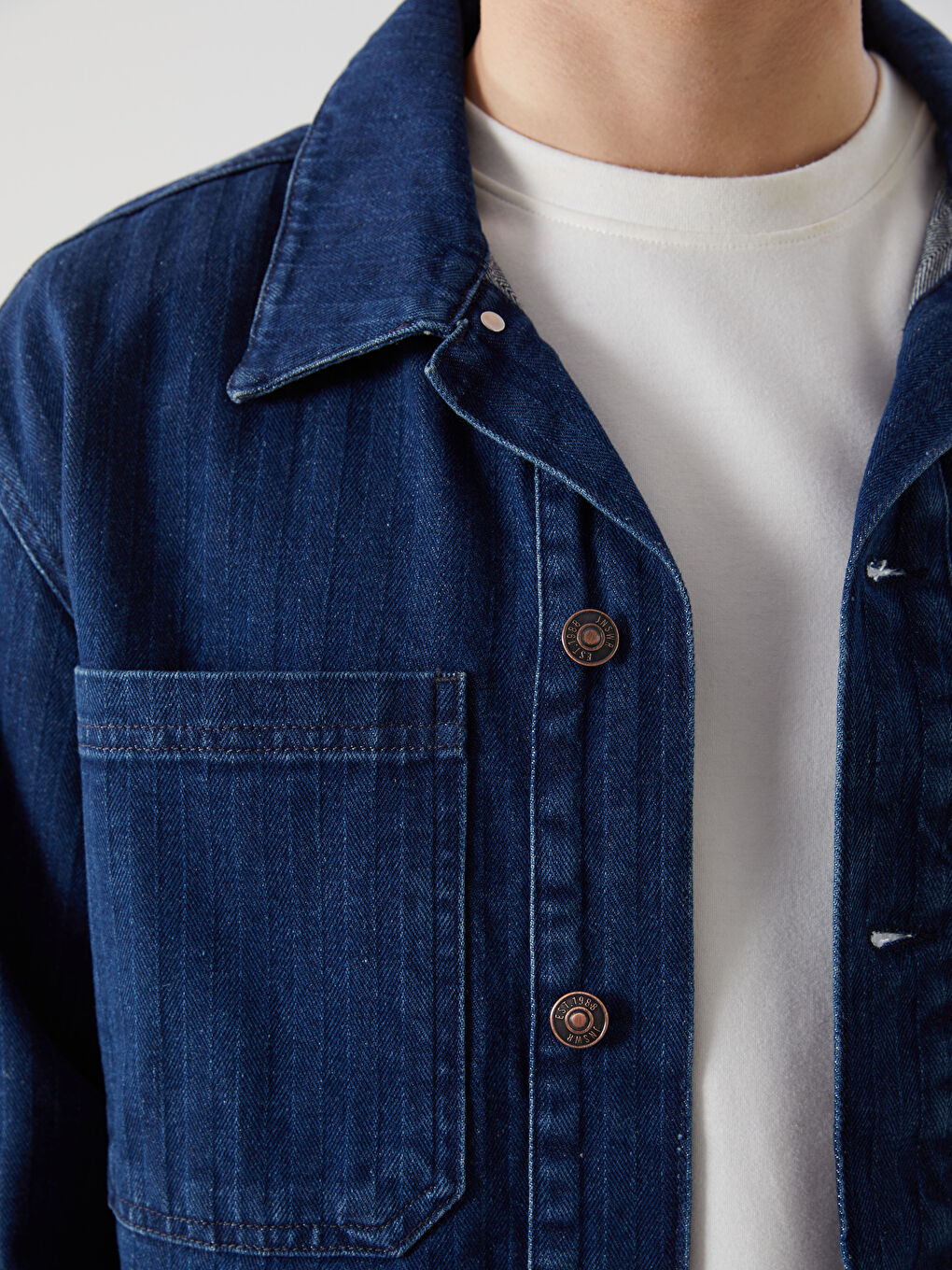 İndigo Rahat Kalıp Uzun Kollu Erkek Jean Gömlek-2