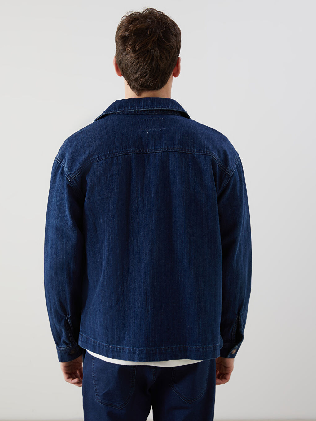 İndigo Rahat Kalıp Uzun Kollu Erkek Jean Gömlek-3