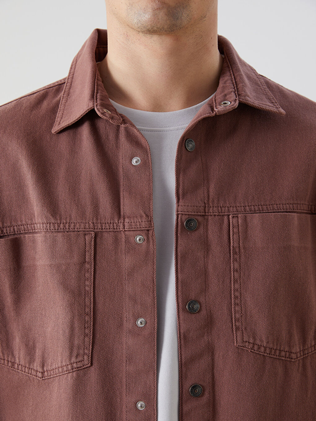 Kahverengi Rahat Kalıp Uzun Kollu Erkek Gömlek Ceket-2