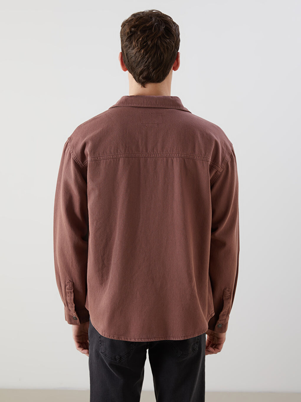 Kahverengi Rahat Kalıp Uzun Kollu Erkek Gömlek Ceket-3