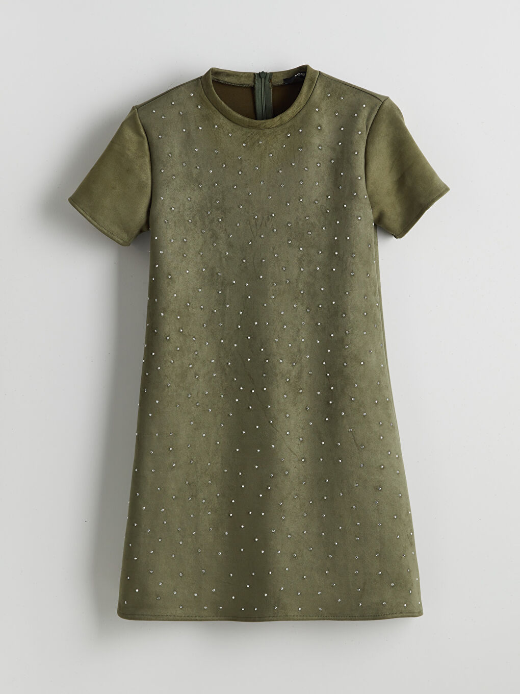 Haki Bisiklet Yaka Taşlı Elbise-4