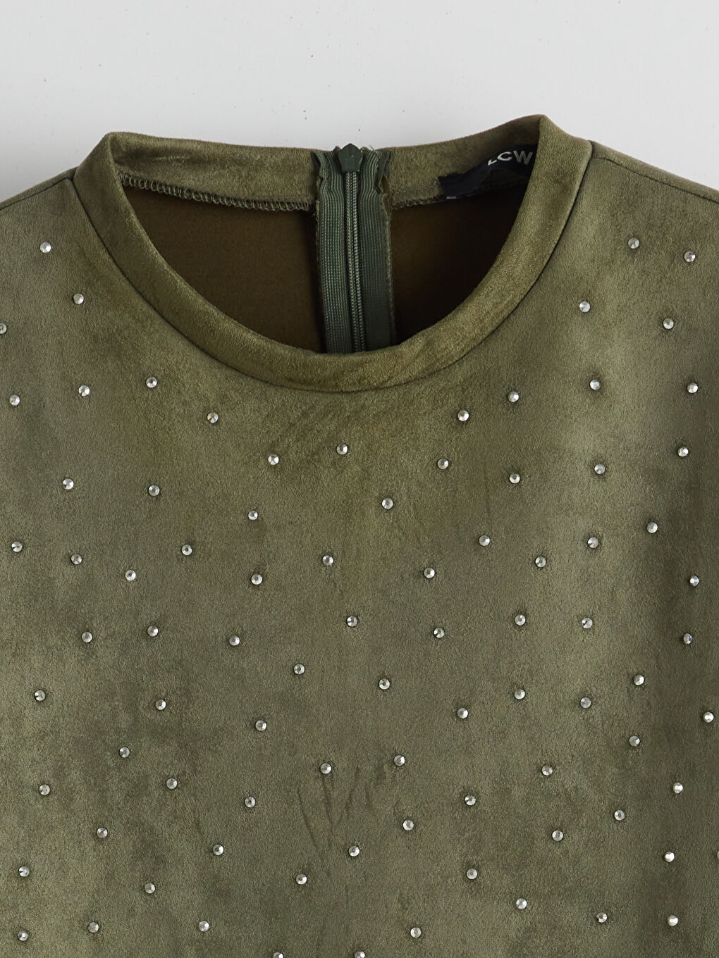 Haki Bisiklet Yaka Taşlı Elbise-6