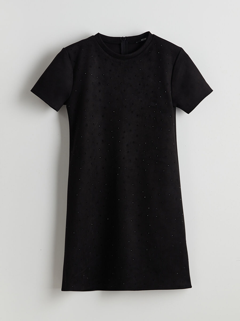 Siyah Bisiklet Yaka Taşlı Elbise-4