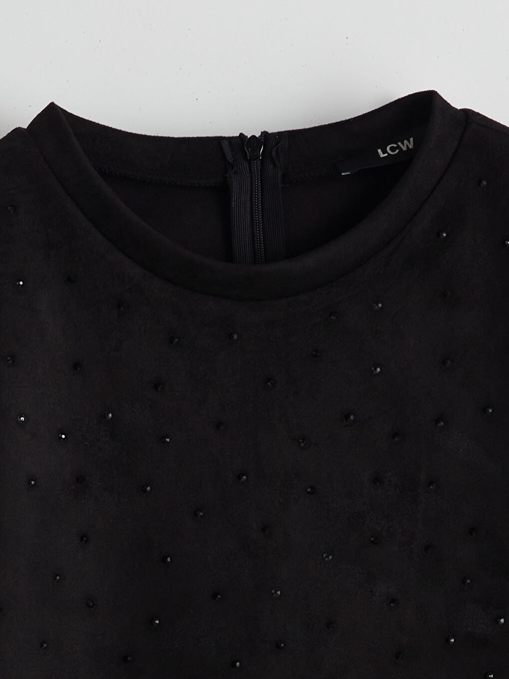 Siyah Bisiklet Yaka Taşlı Elbise-6