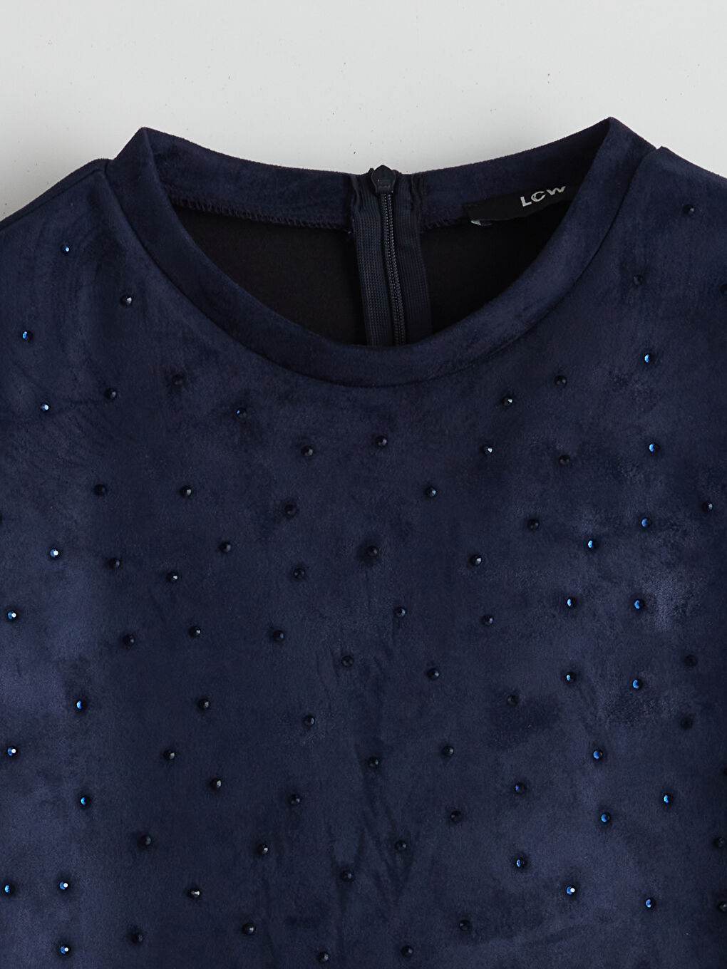 Lacivert Bisiklet Yaka Taşlı Elbise-6