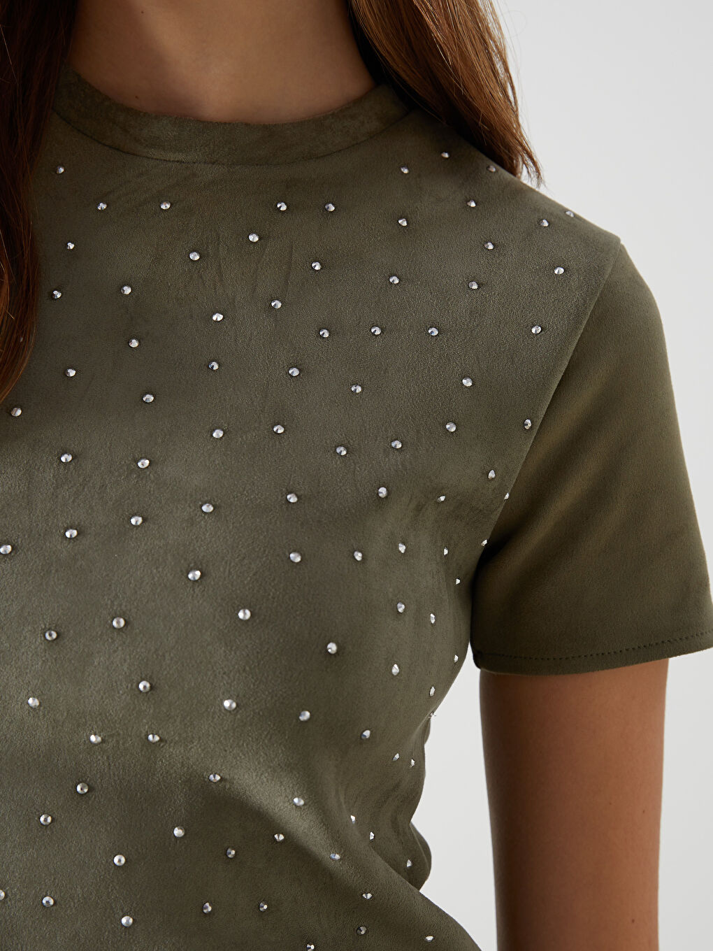 Haki Bisiklet Yaka Taşlı Elbise-2