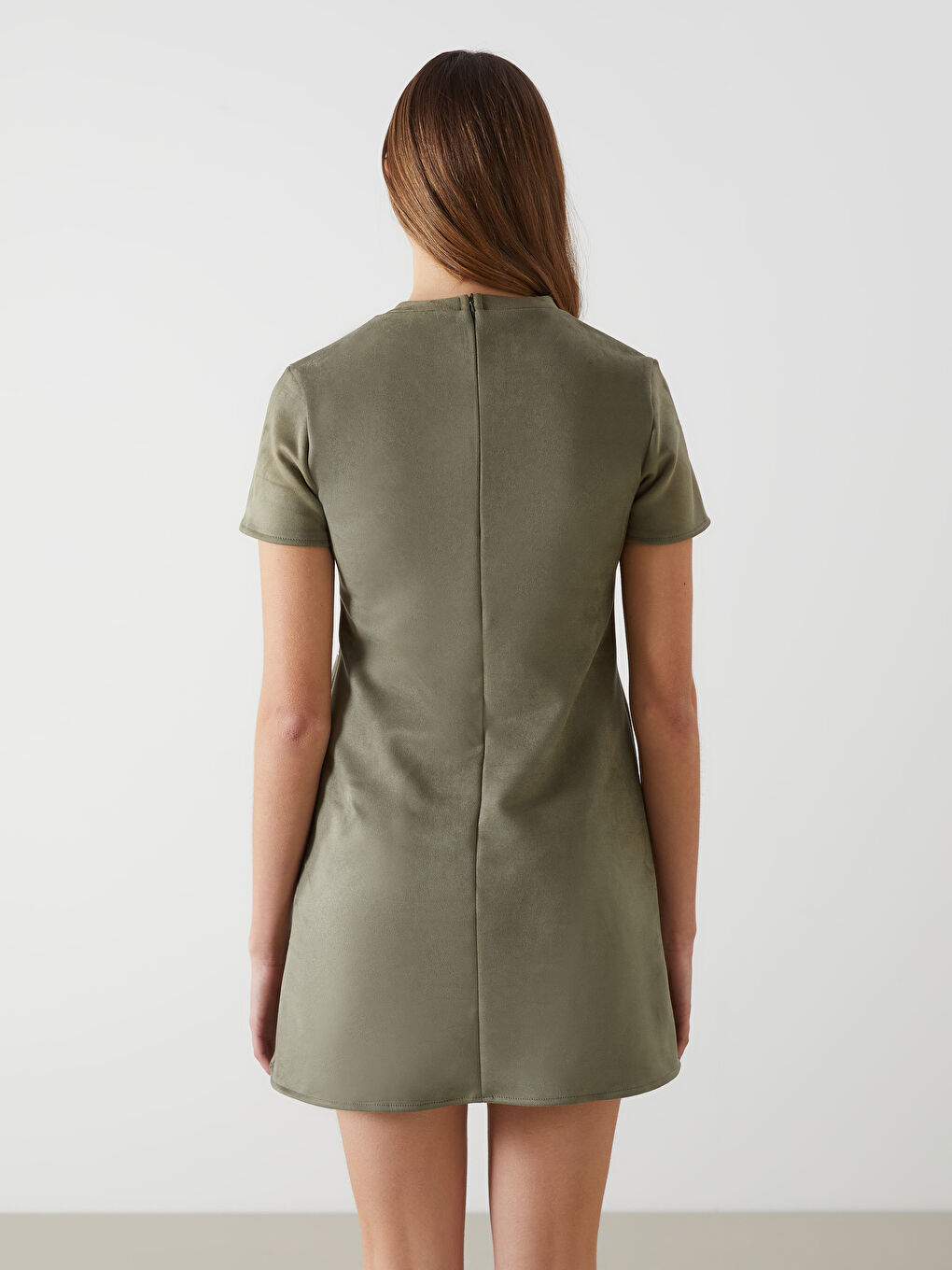 Haki Bisiklet Yaka Taşlı Elbise-3