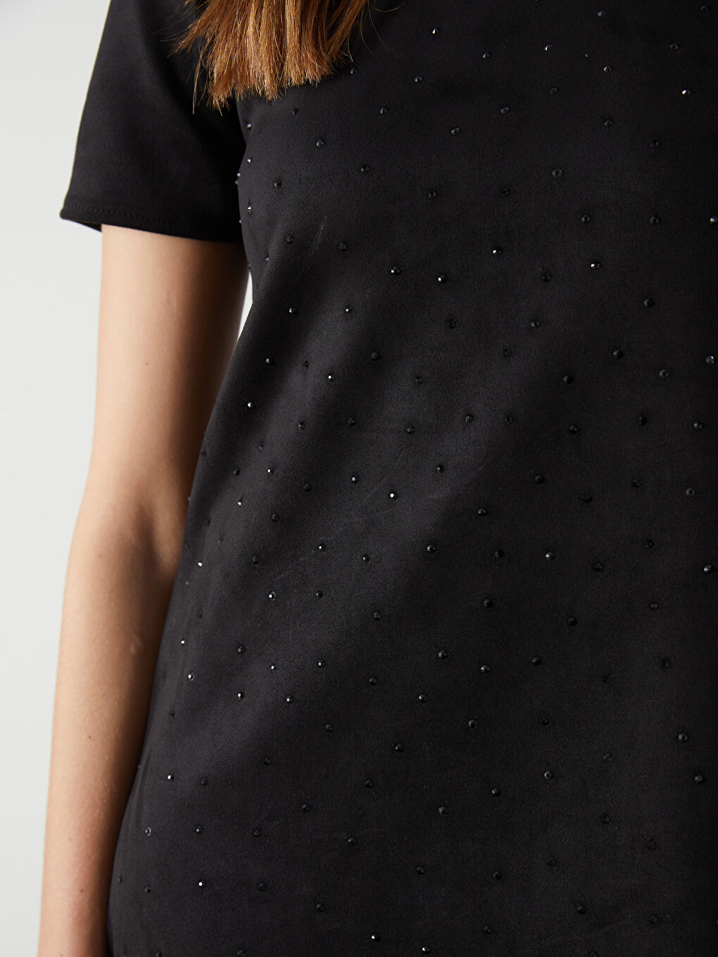 Siyah Bisiklet Yaka Taşlı Elbise-2