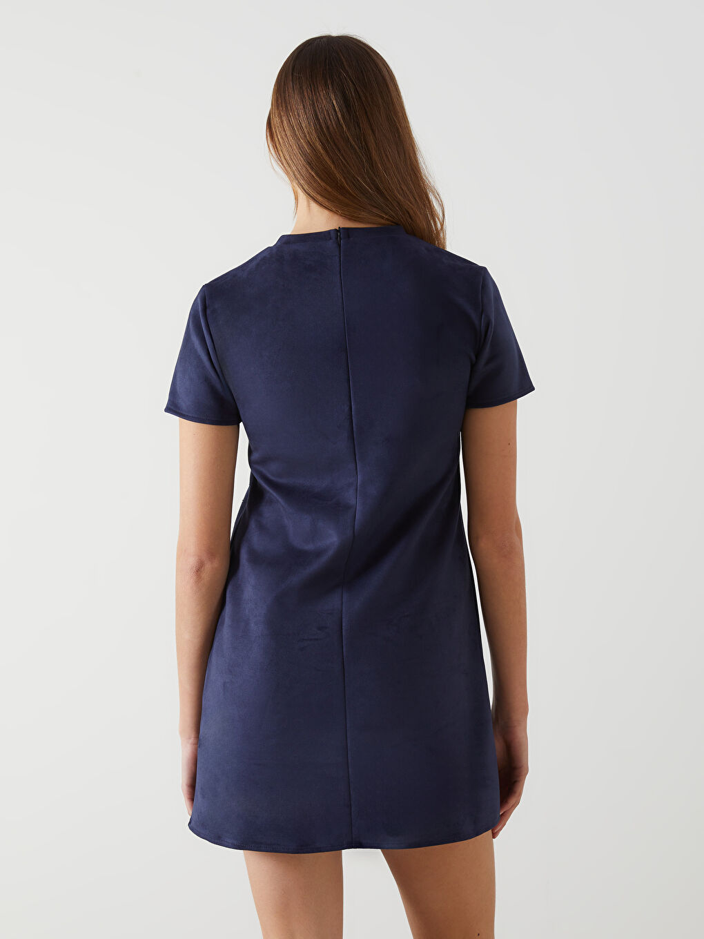 Lacivert Bisiklet Yaka Taşlı Elbise-3