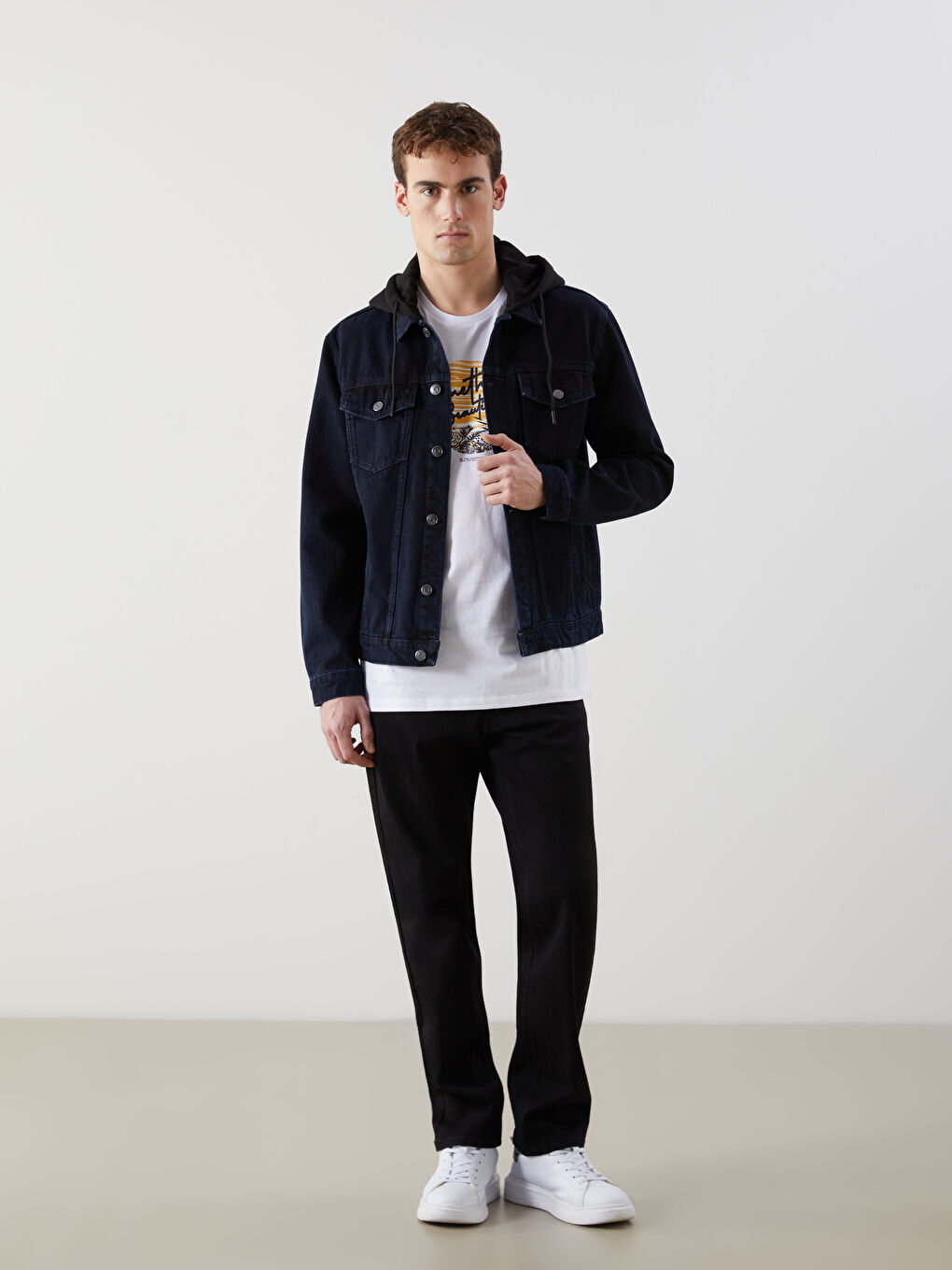 Siyah Standart Kalıp Erkek Jean Ceket-1