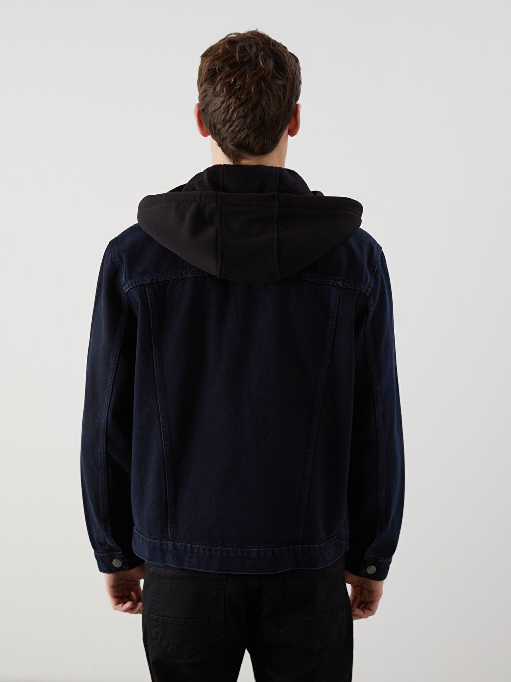 Siyah Standart Kalıp Erkek Jean Ceket-3