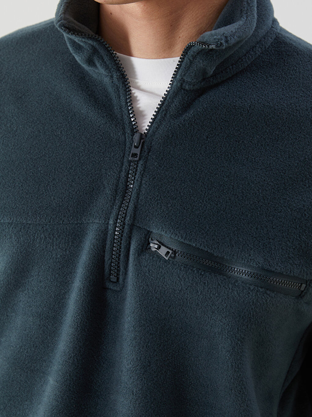 Yeşil Dik Yaka Uzun Kollu Polar Erkek Sweatshirt-2