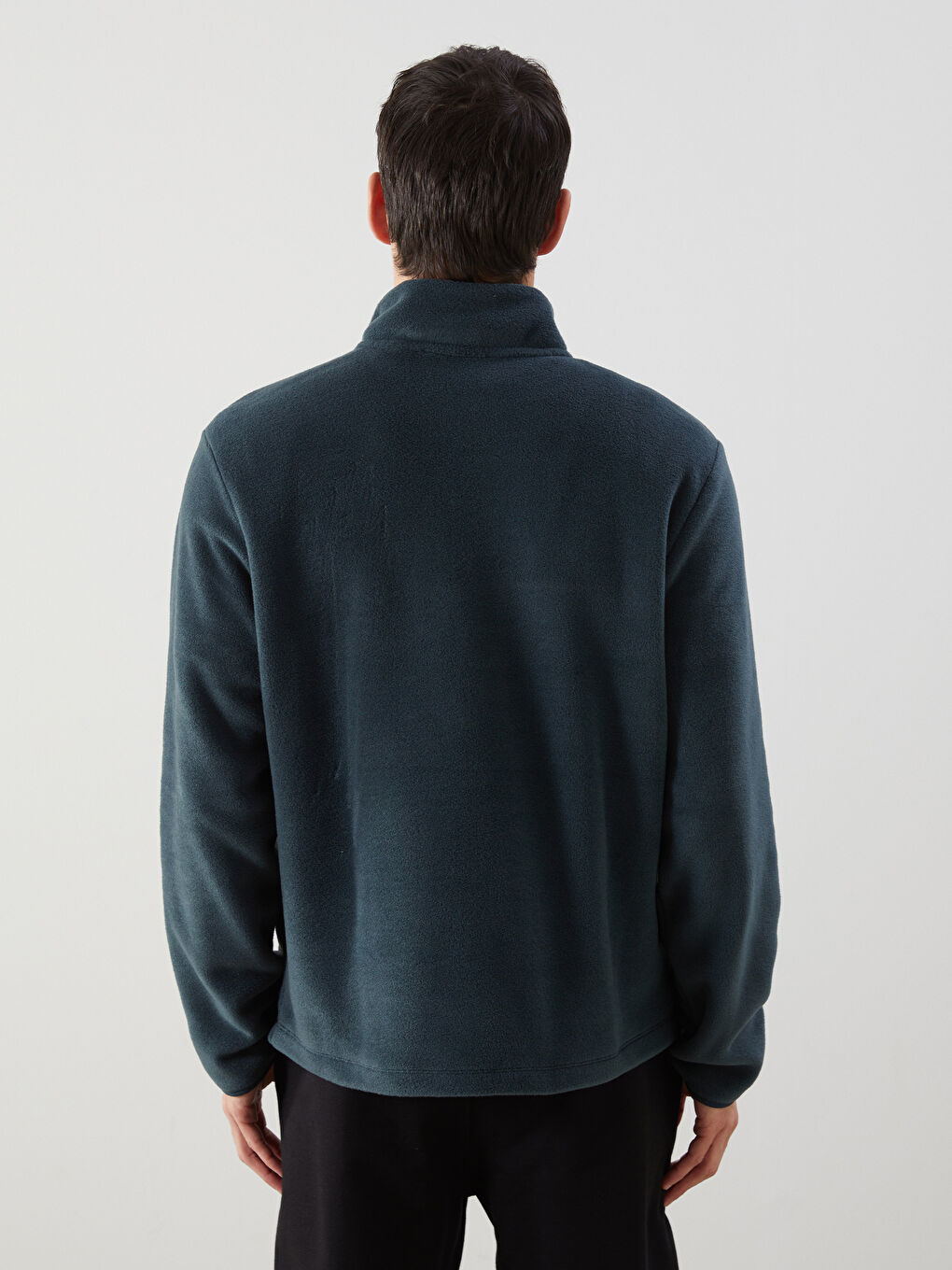 Yeşil Dik Yaka Uzun Kollu Polar Erkek Sweatshirt-3