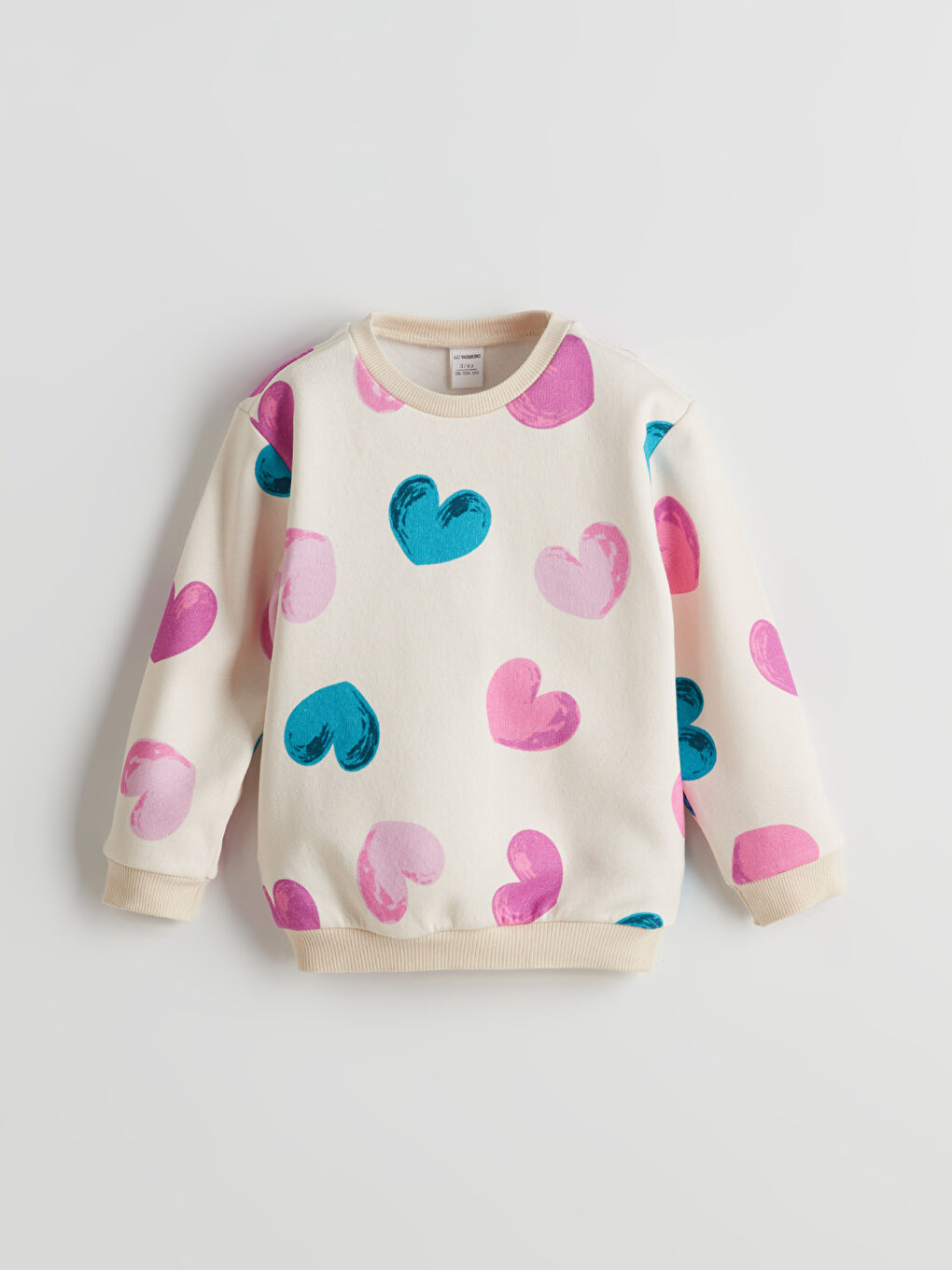 Ekru Bisiklet Yaka Baskılı Kız Çocuk Sweatshirt ve Tayt 2'li-1