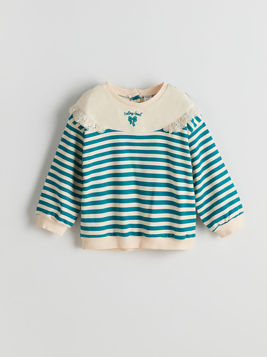 Yeşil Bisiklet Yaka Çizgili Kız Çocuk Sweatshirt ve Tayt 2'li-1