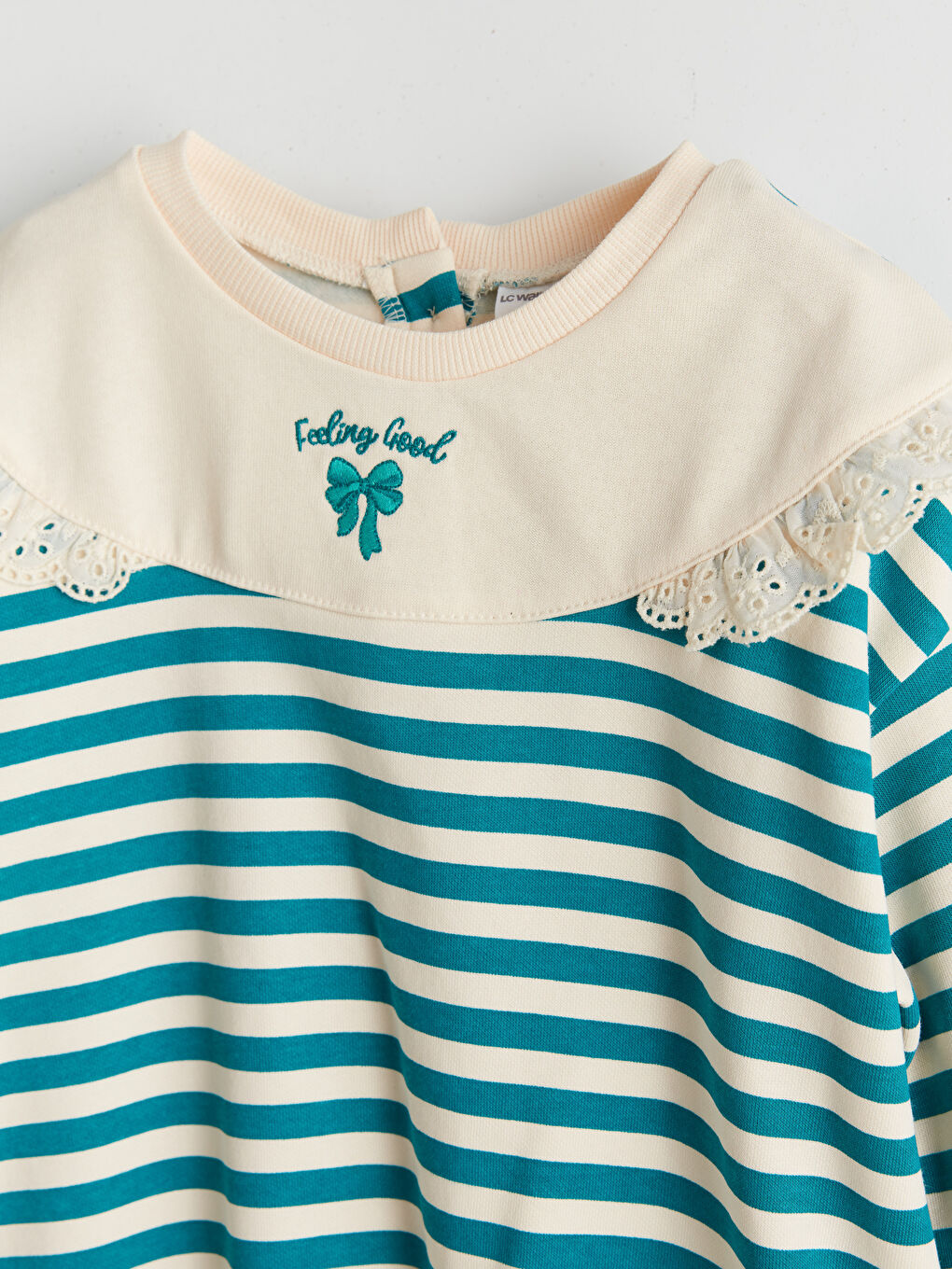 Yeşil Bisiklet Yaka Çizgili Kız Çocuk Sweatshirt ve Tayt 2'li-3