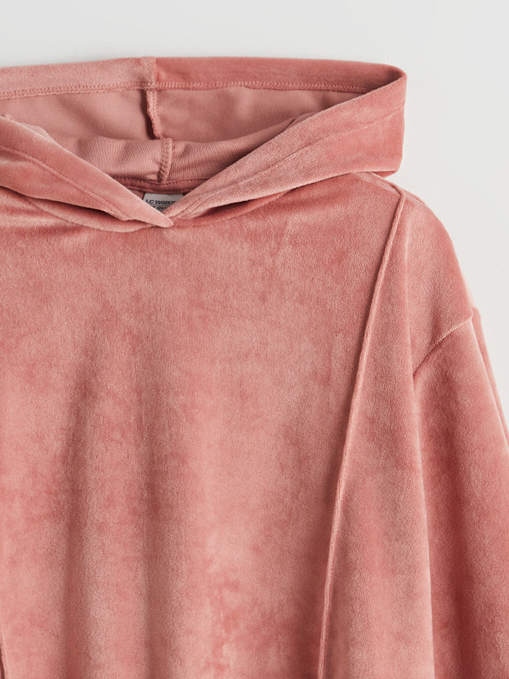Pembe Kapüşonlu Kadife Kız Çocuk Sweatshirt-1