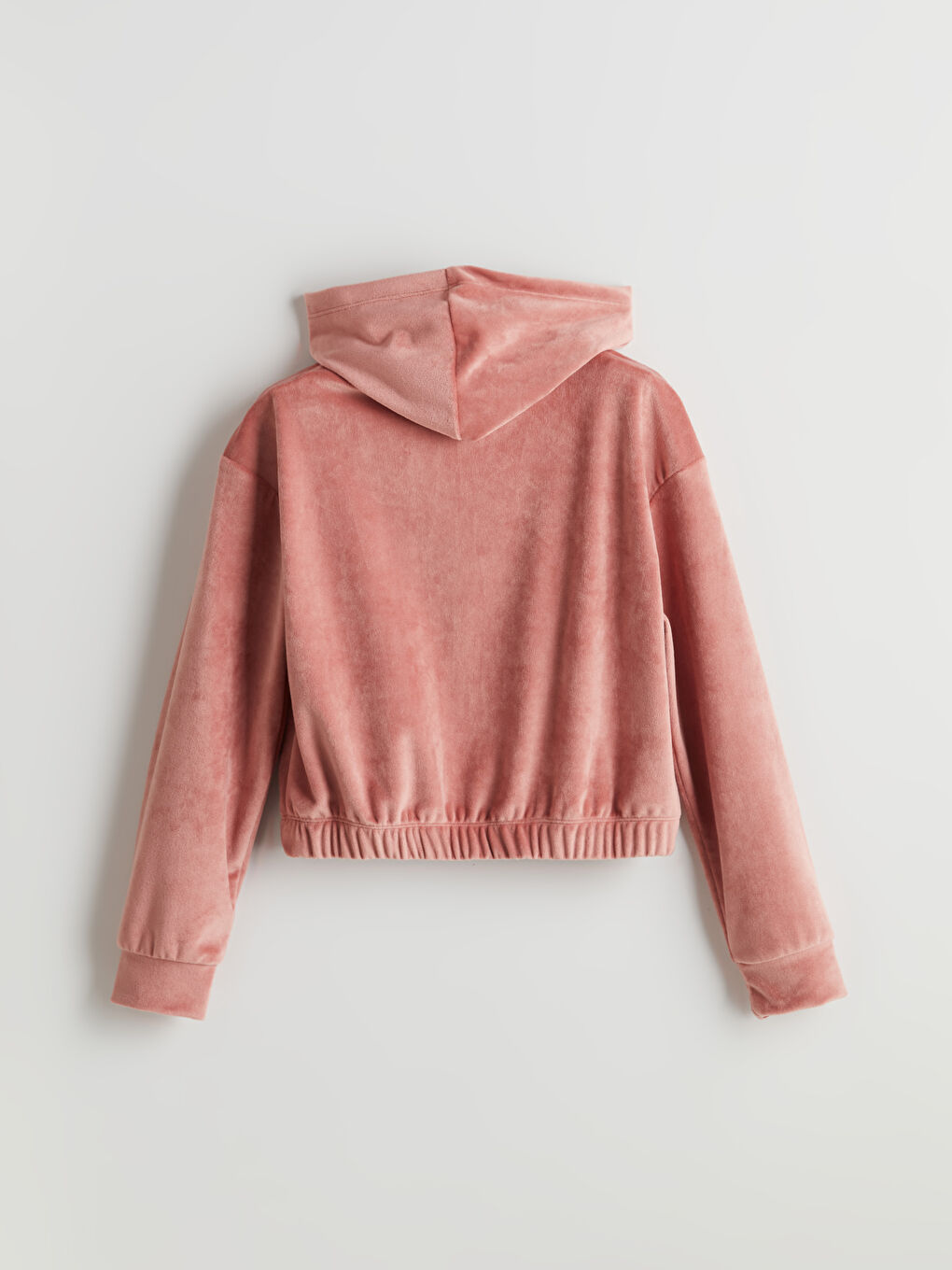Pembe Kapüşonlu Kadife Kız Çocuk Sweatshirt-2