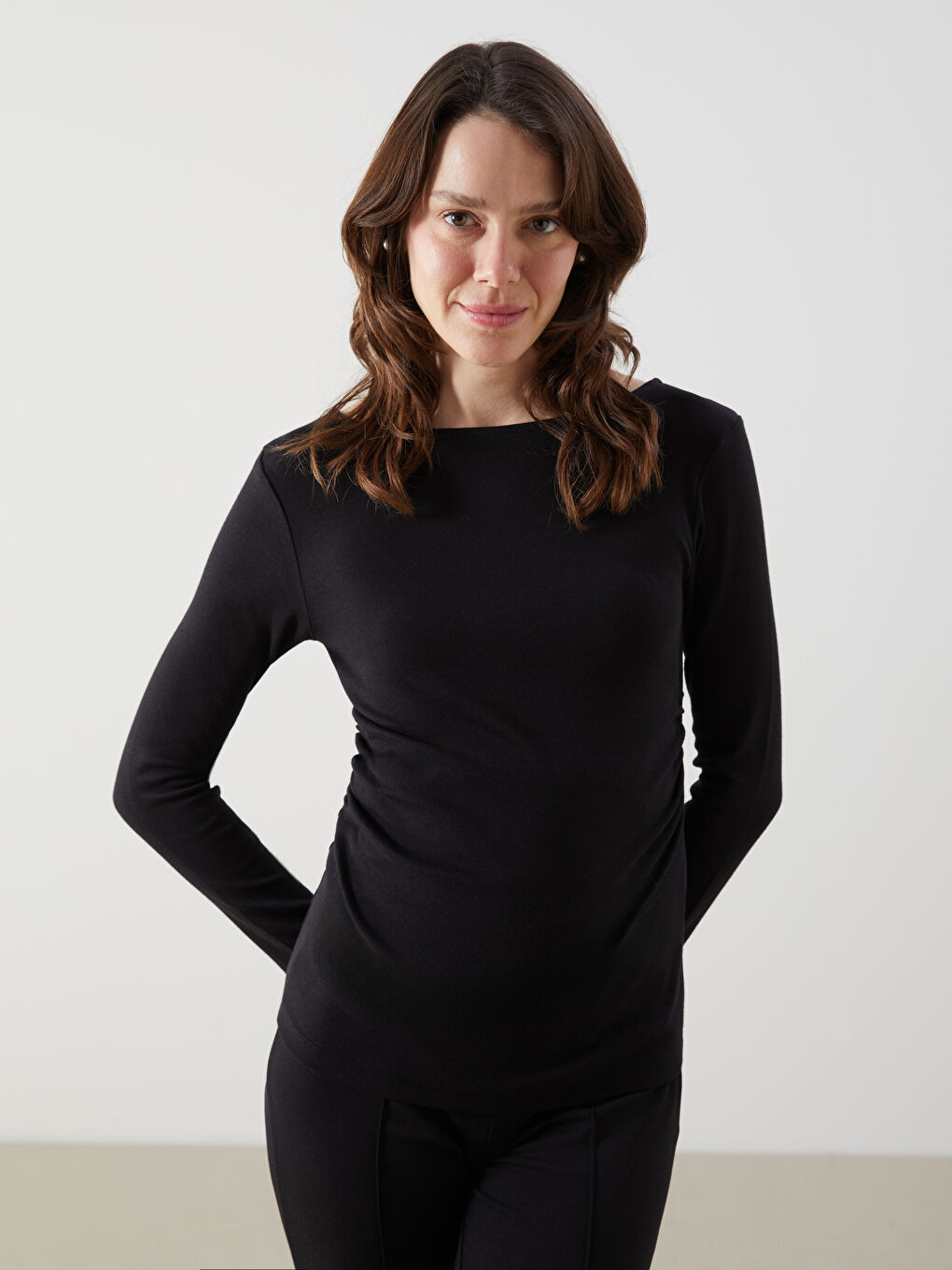 Siyah Kayık Yaka Kadın Body