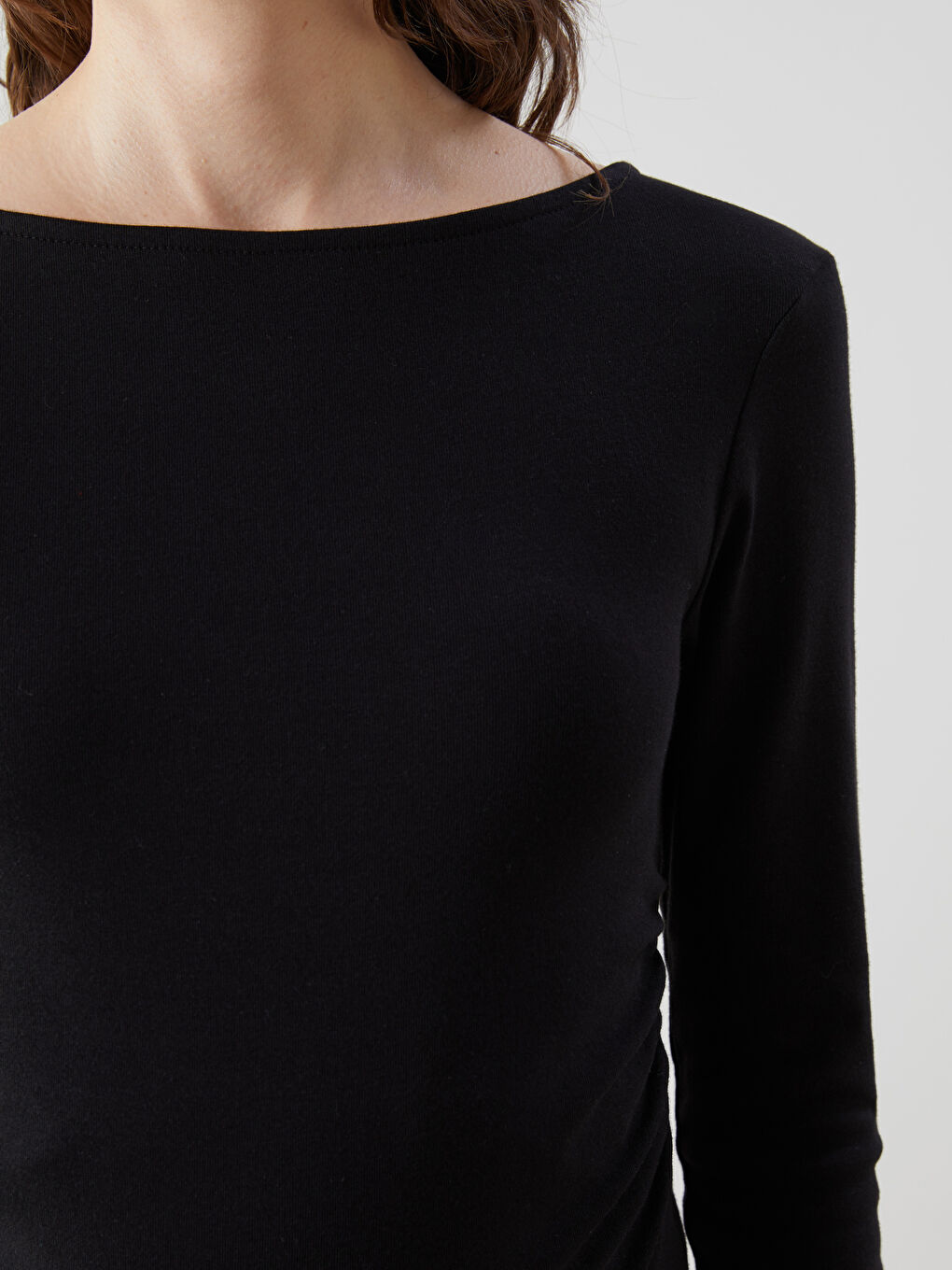 Siyah Kayık Yaka Kadın Body-2