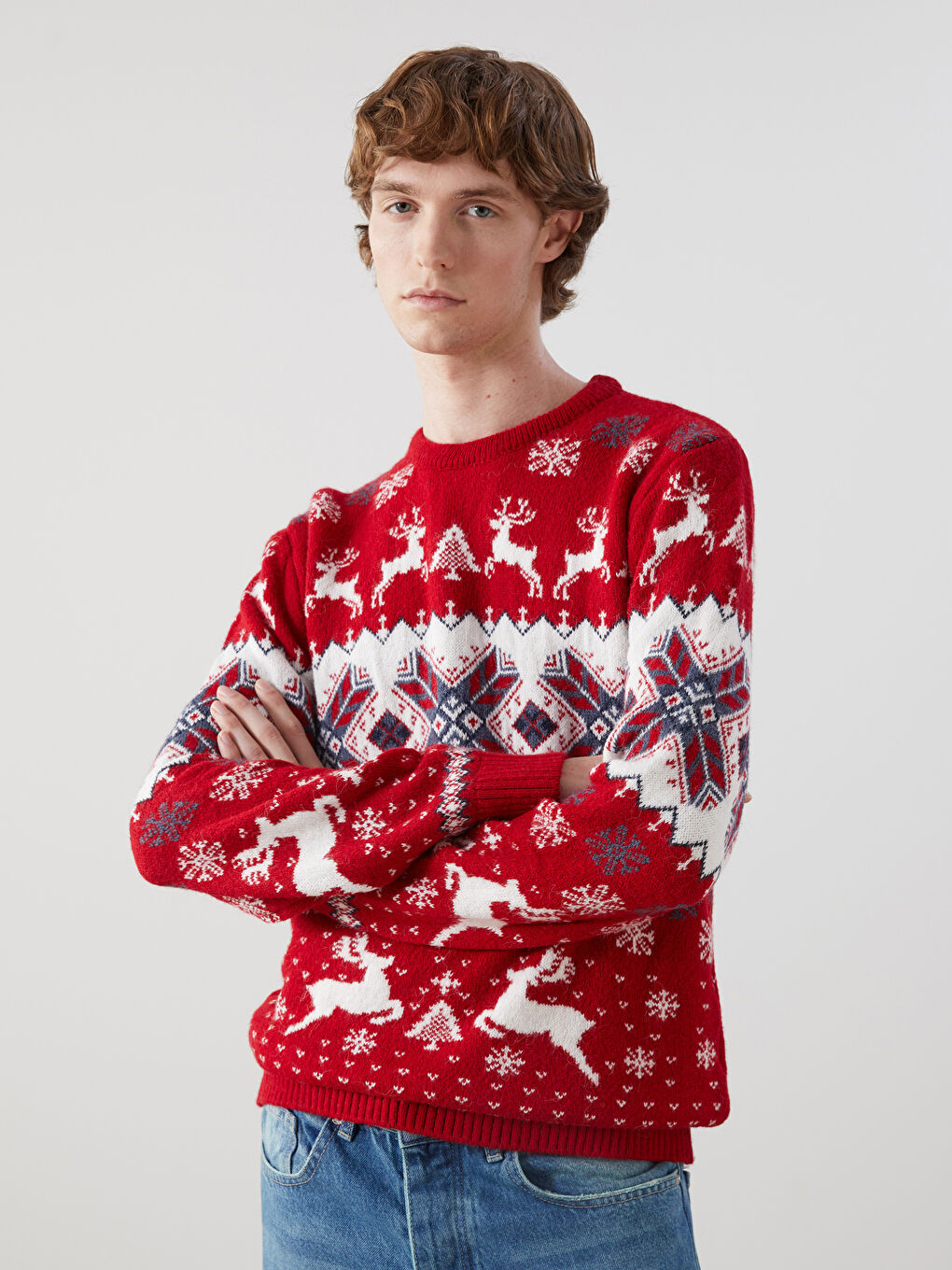 XSIDE Crew Neck Long Sleeve Christmas Themed Men's Knitwear Sweater -W4M866Z8-CSG