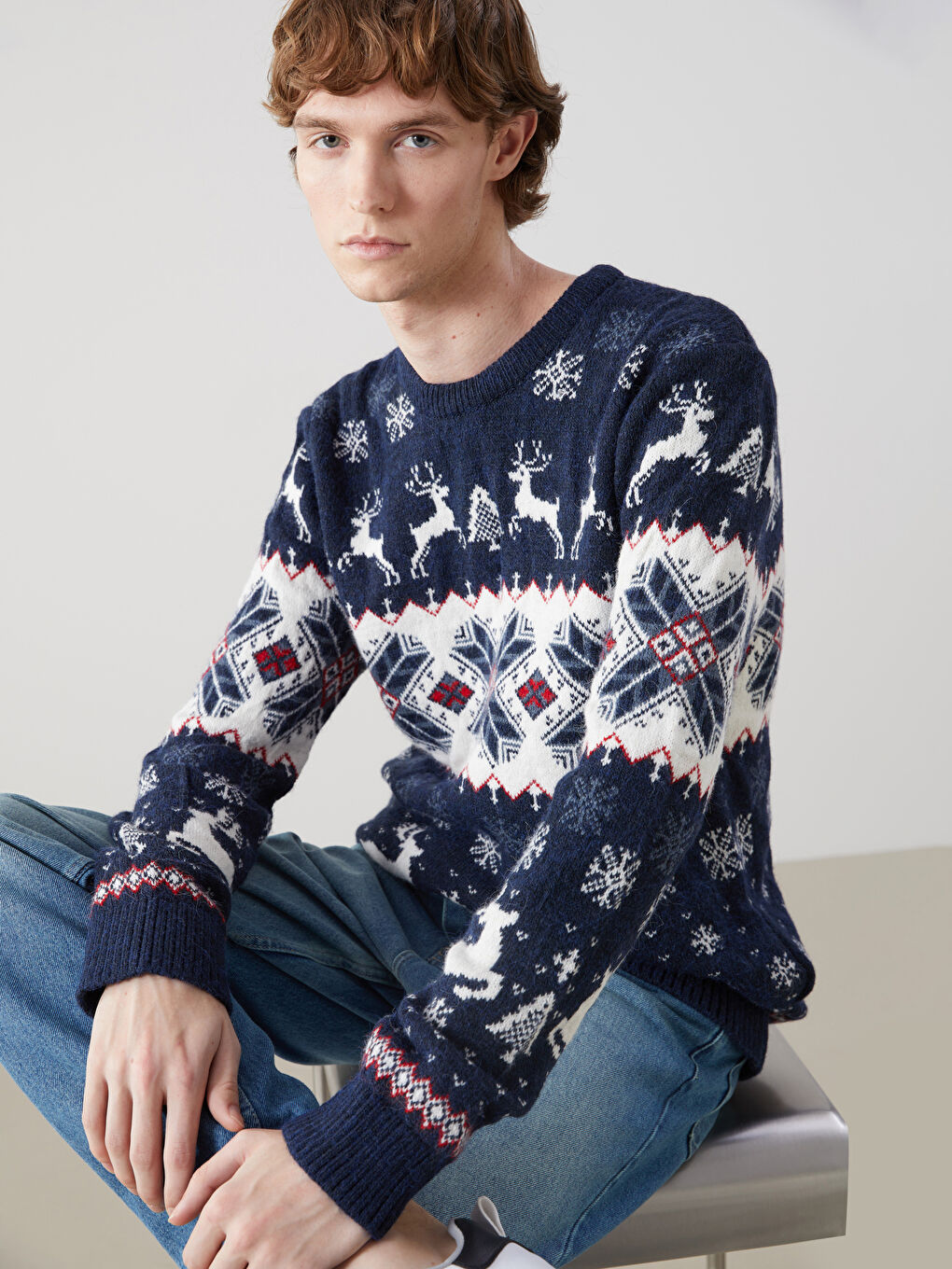 Crew Neck Long Sleeve Christmas Themed Men's Knitwear Sweater -W4M866Z8-HRZ