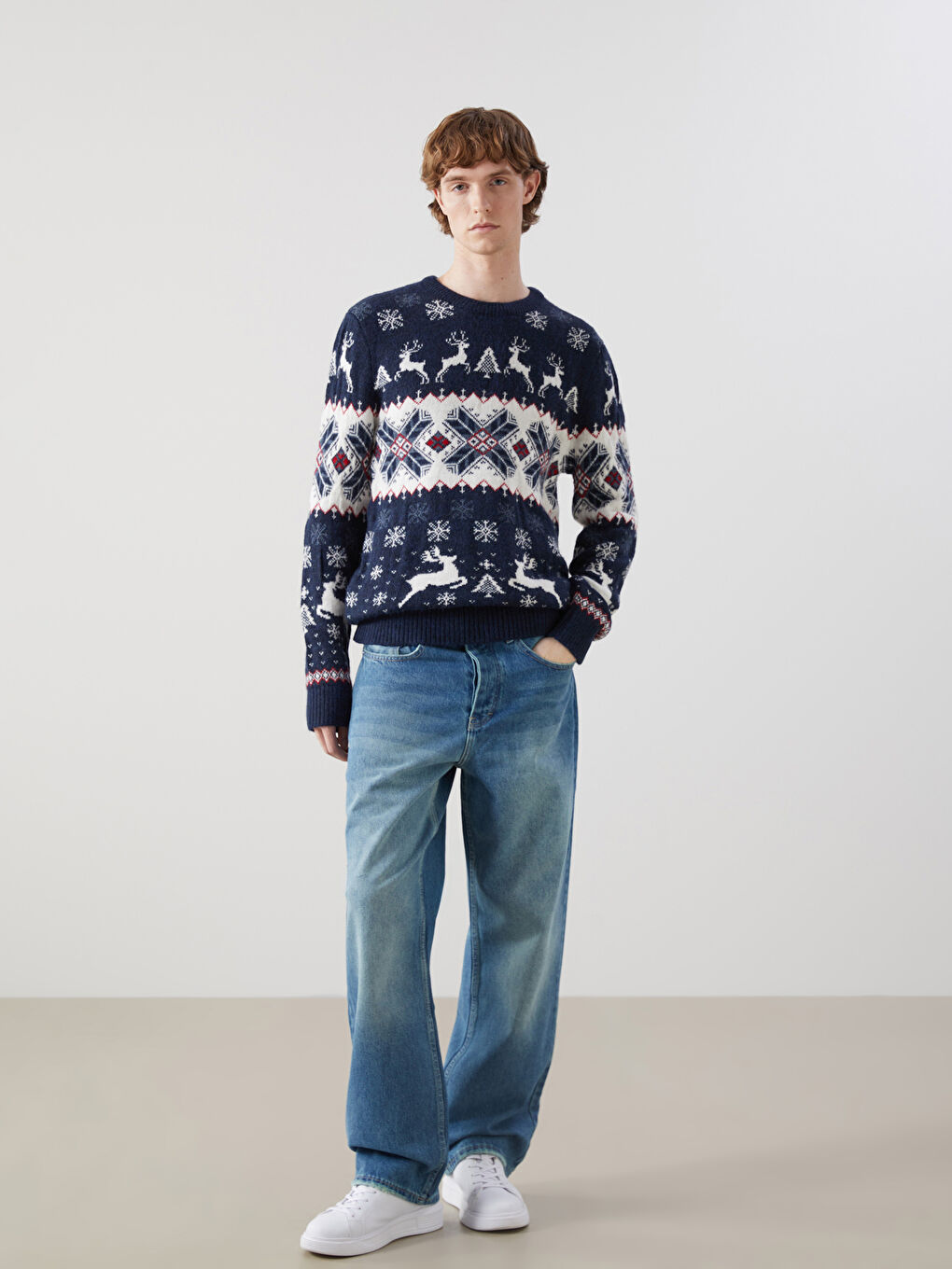 Crew Neck Long Sleeve Christmas Themed Men's Knitwear Sweater -W4M866Z8-HRZ