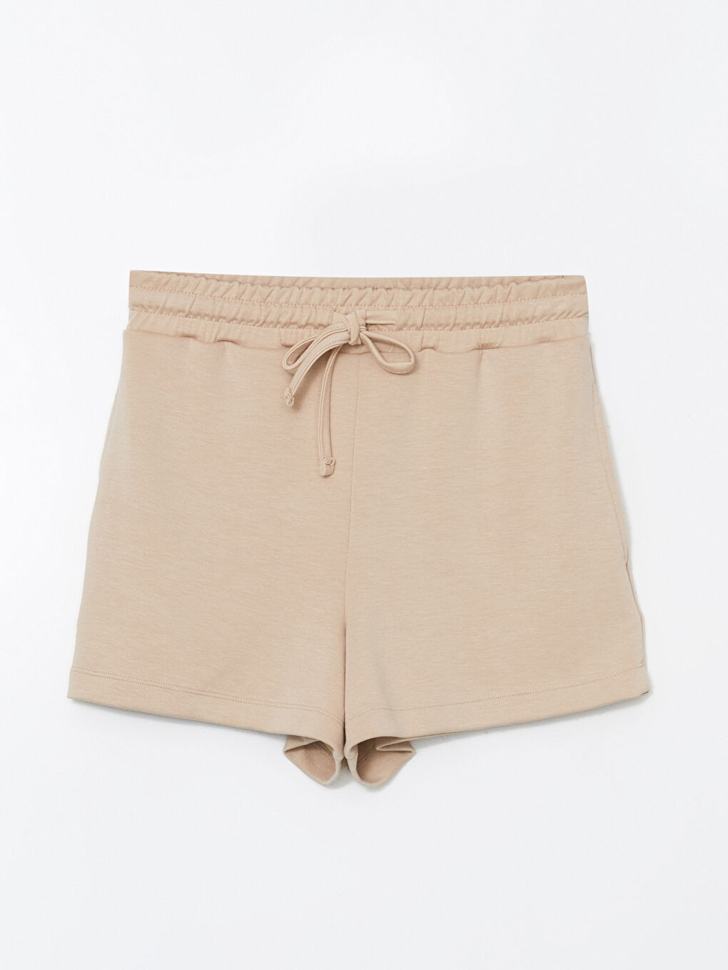 Bej Beli Lastikli Kadın Şort-4