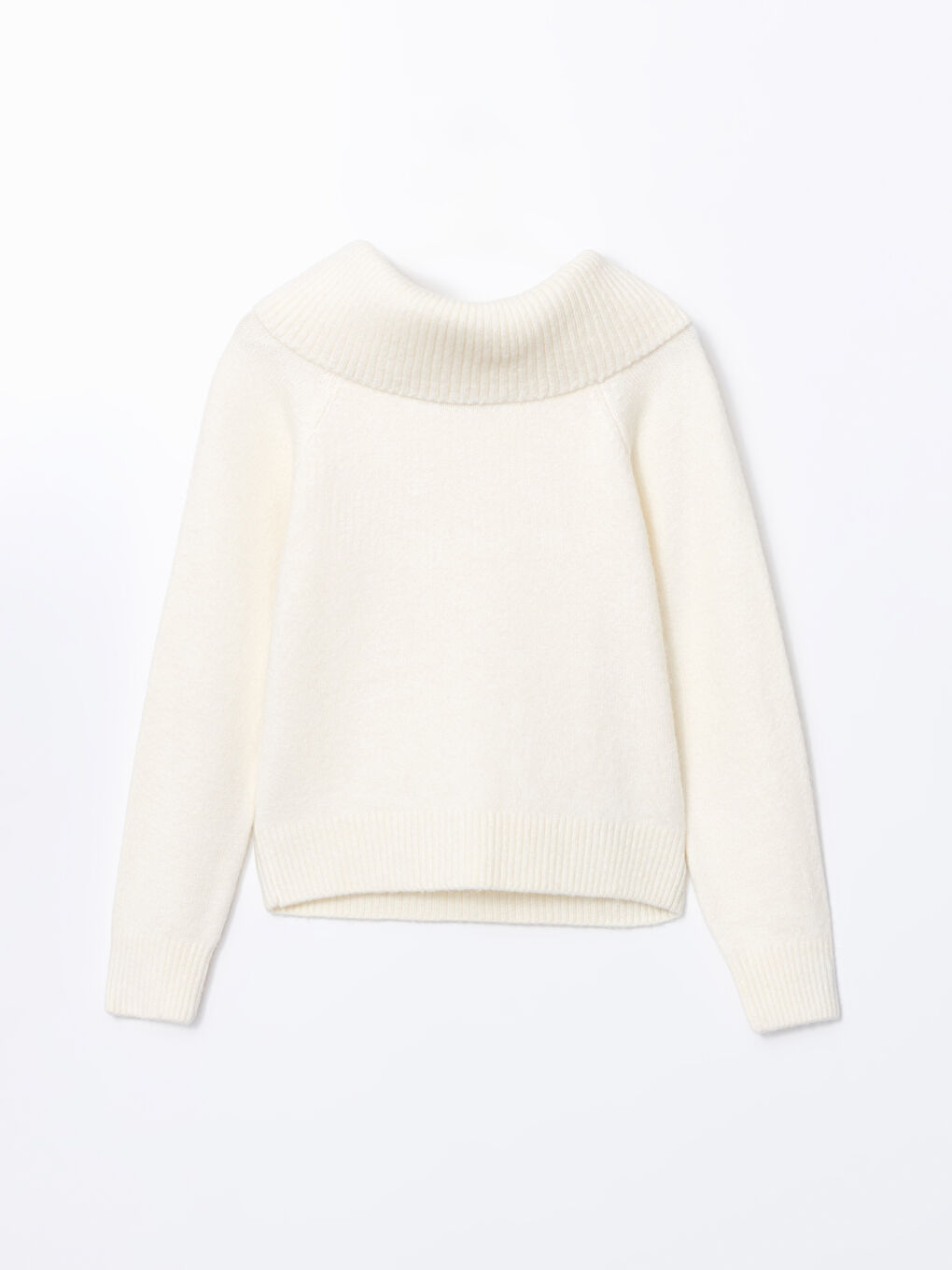 Ekru Kayık Yaka Kadın Triko Kazak-4