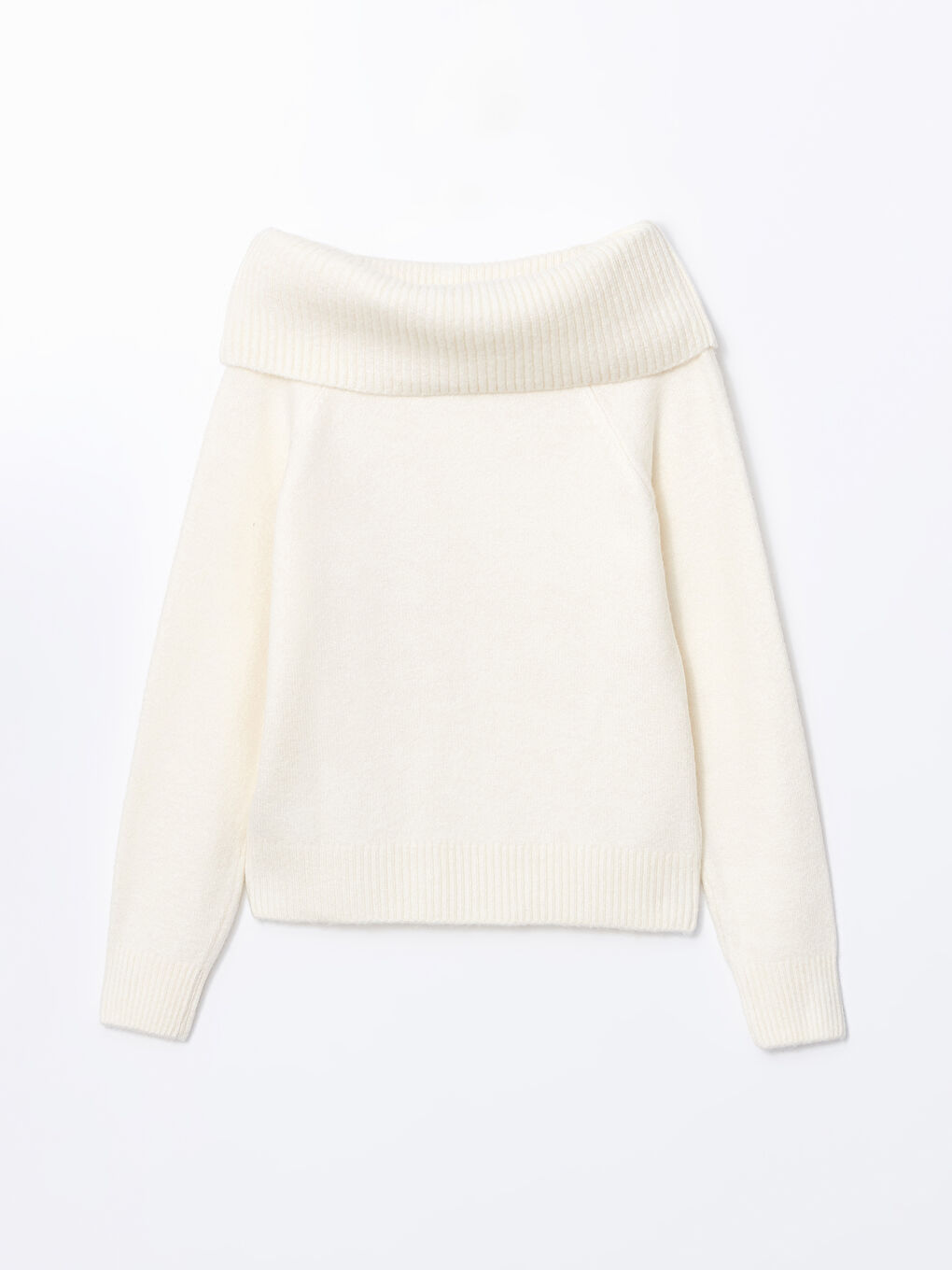 Ekru Kayık Yaka Kadın Triko Kazak-5