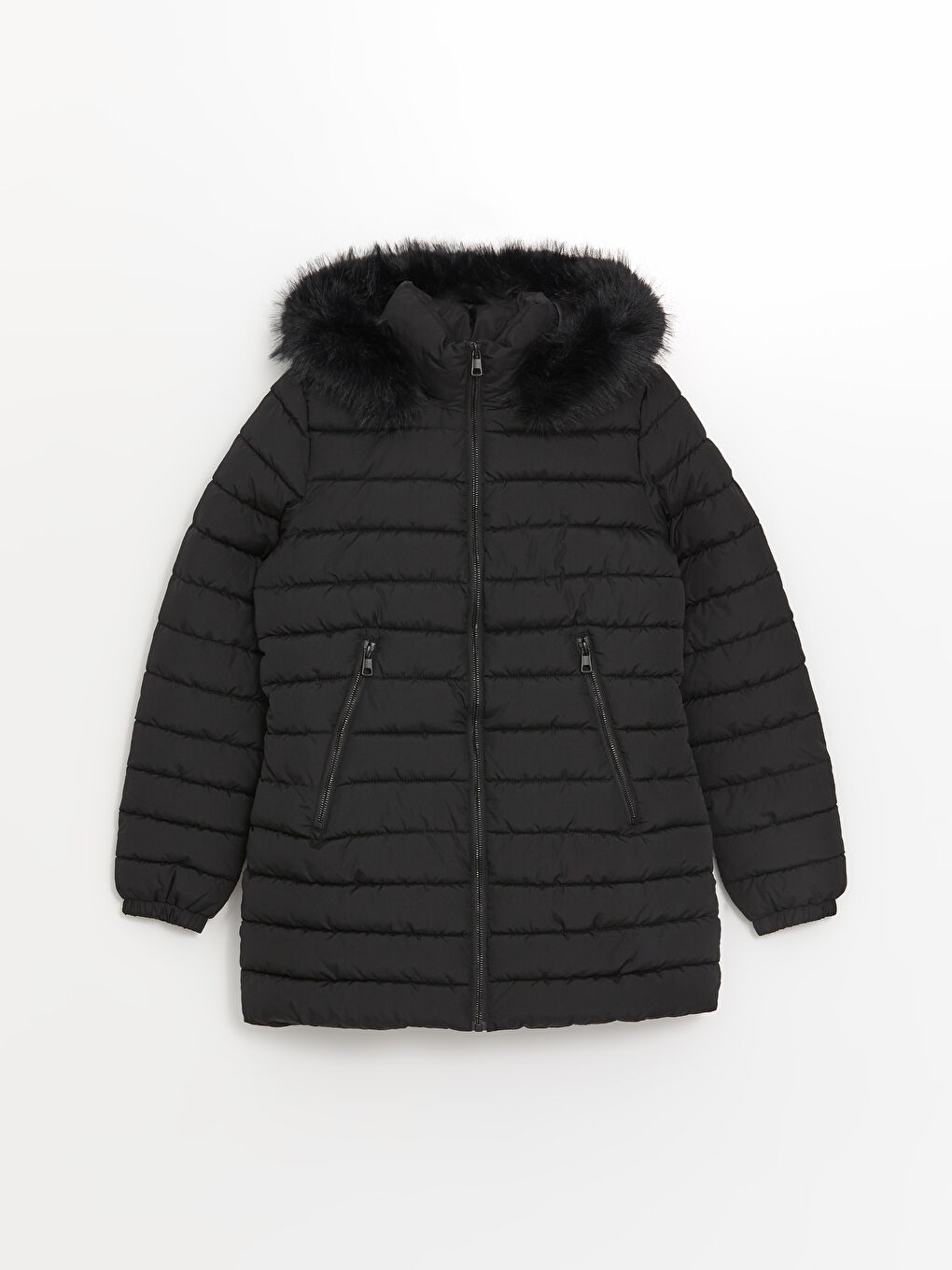 Siyah Kapüşonlu Kadın Şişme Mont-6