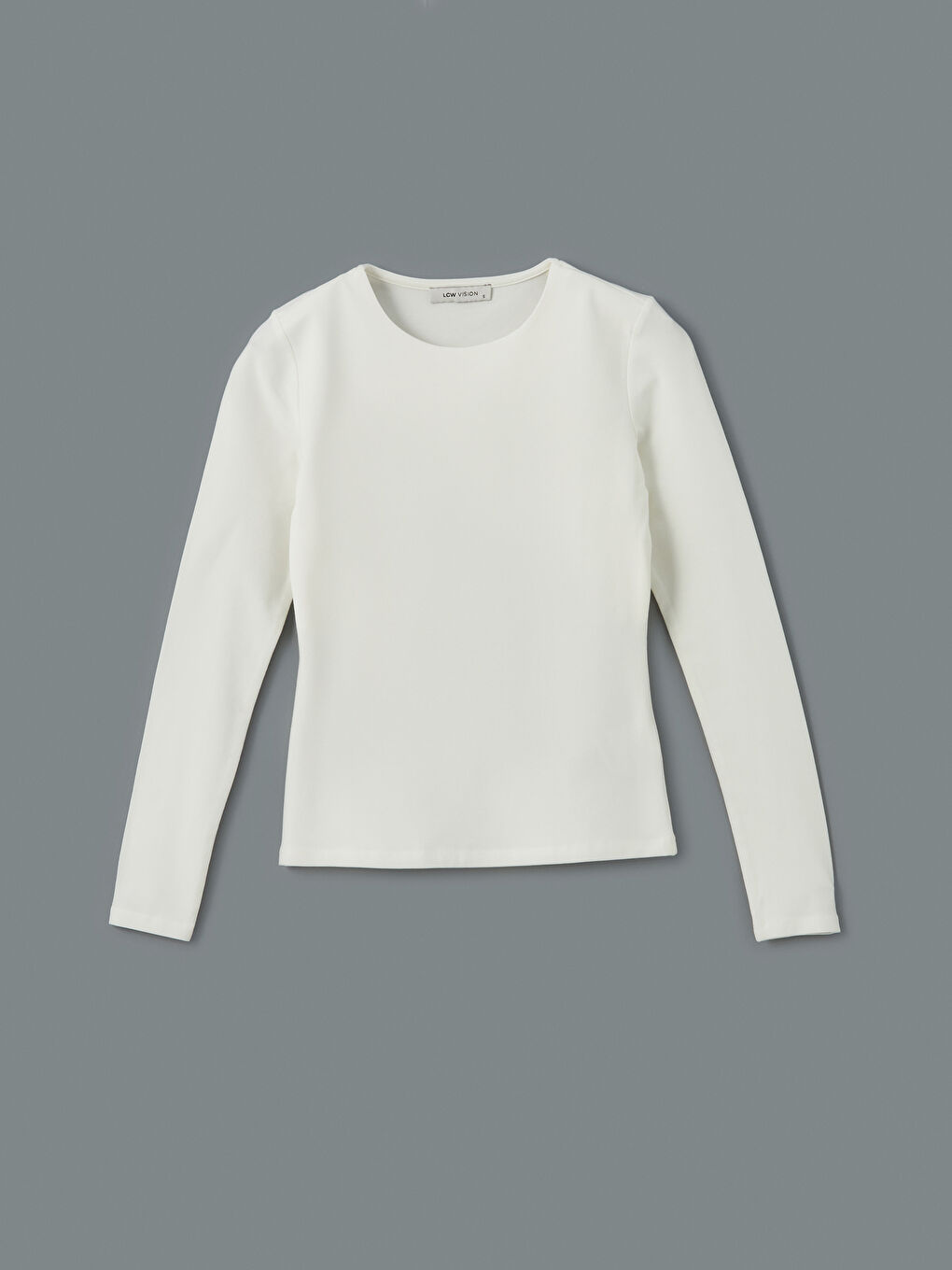 Ekru Bisiklet Yaka Düz Uzun Kollu Kadın Body-4