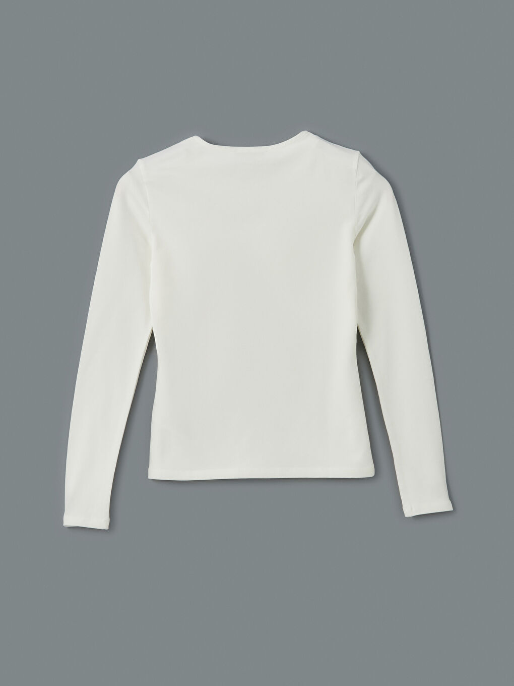 Ekru Bisiklet Yaka Düz Uzun Kollu Kadın Body-5